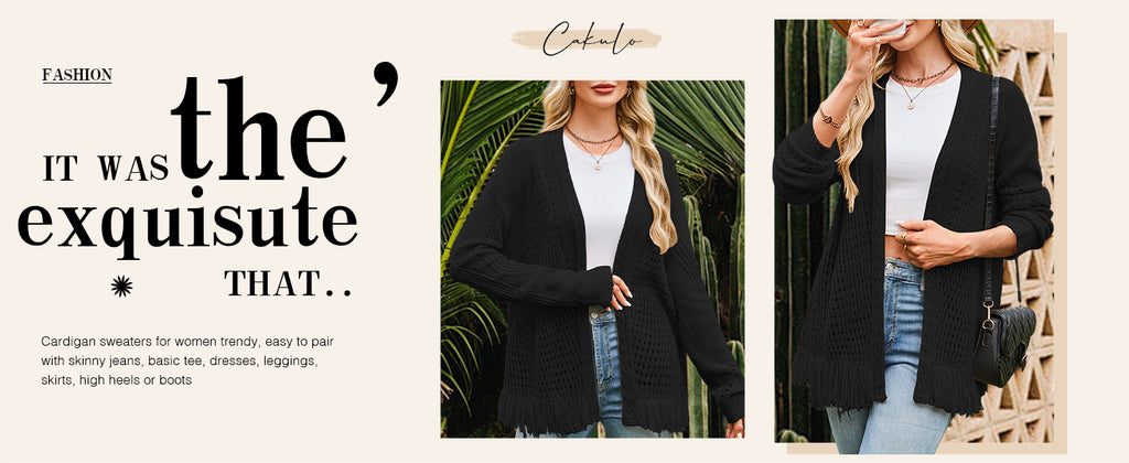 Cakulo Womens Crochet Fringe Cable Knit Oversized Cardigan