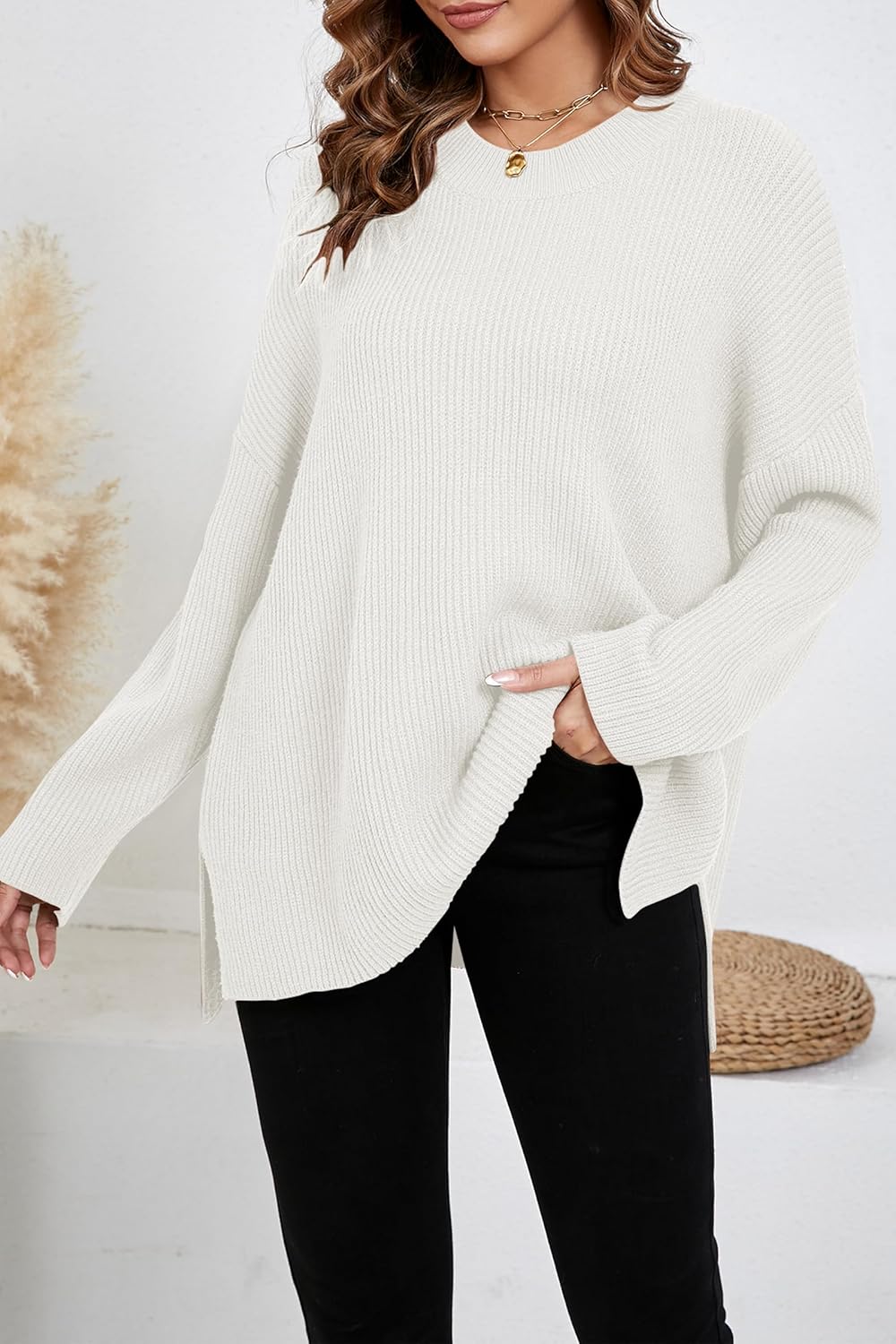 CAKULO Women's Batwing Oversized Loose Fall Knitted Pullover