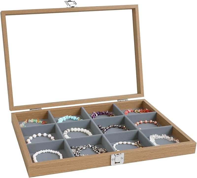 Cakulo Wooden Jewelry Sunglasses Organizer Vintage Tray with Lid for Watches