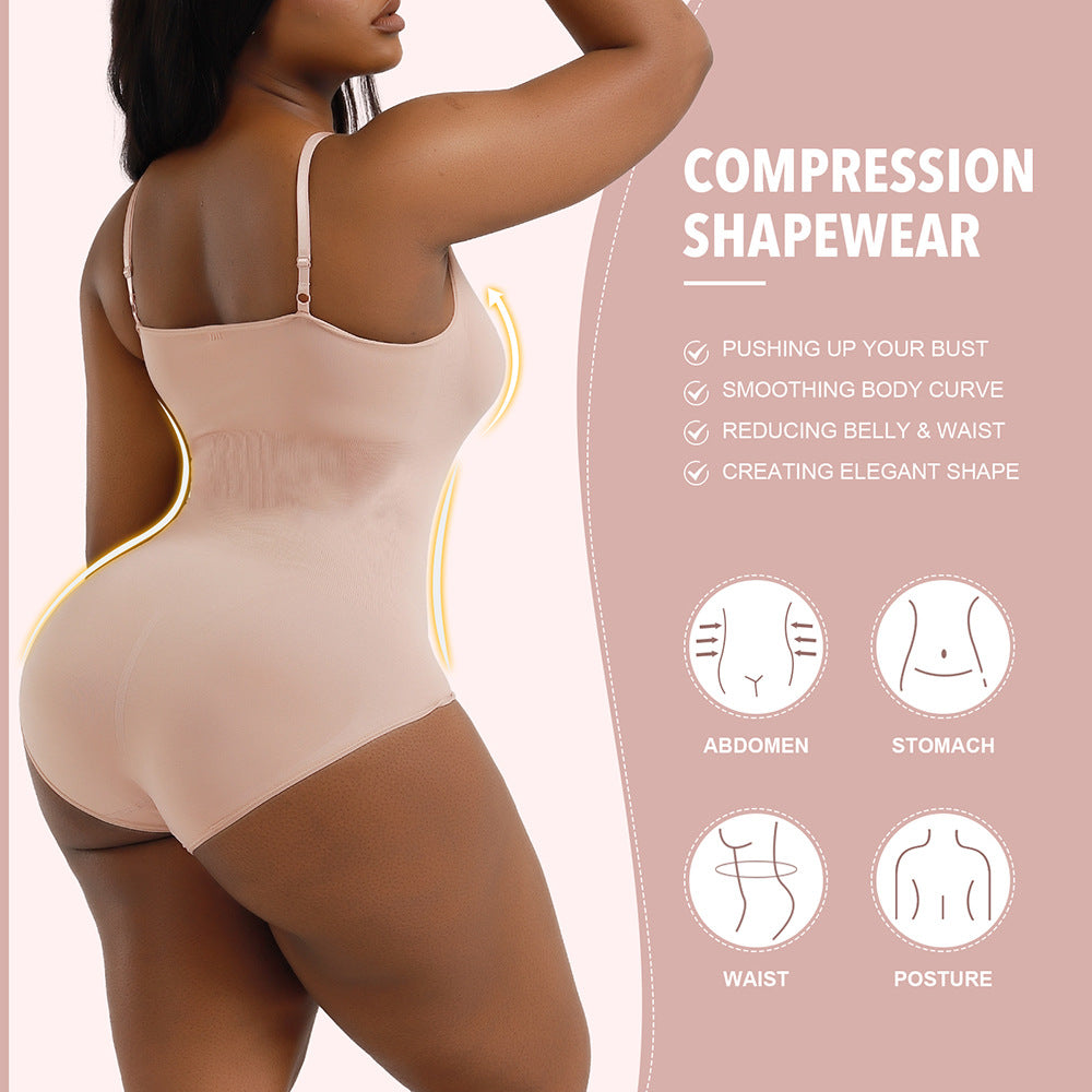 Cakulo Plus Size Postpartum Hip Lifting Seamless Full Body Belly Contraction One Piece Shapewear