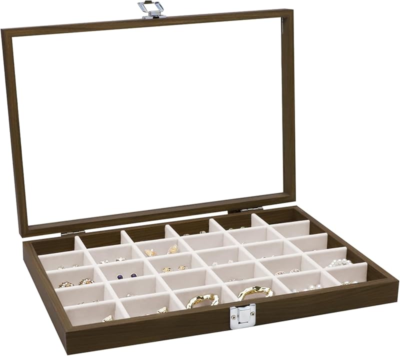 Cakulo Wooden Jewelry Sunglasses Organizer Vintage Tray with Lid for Watches
