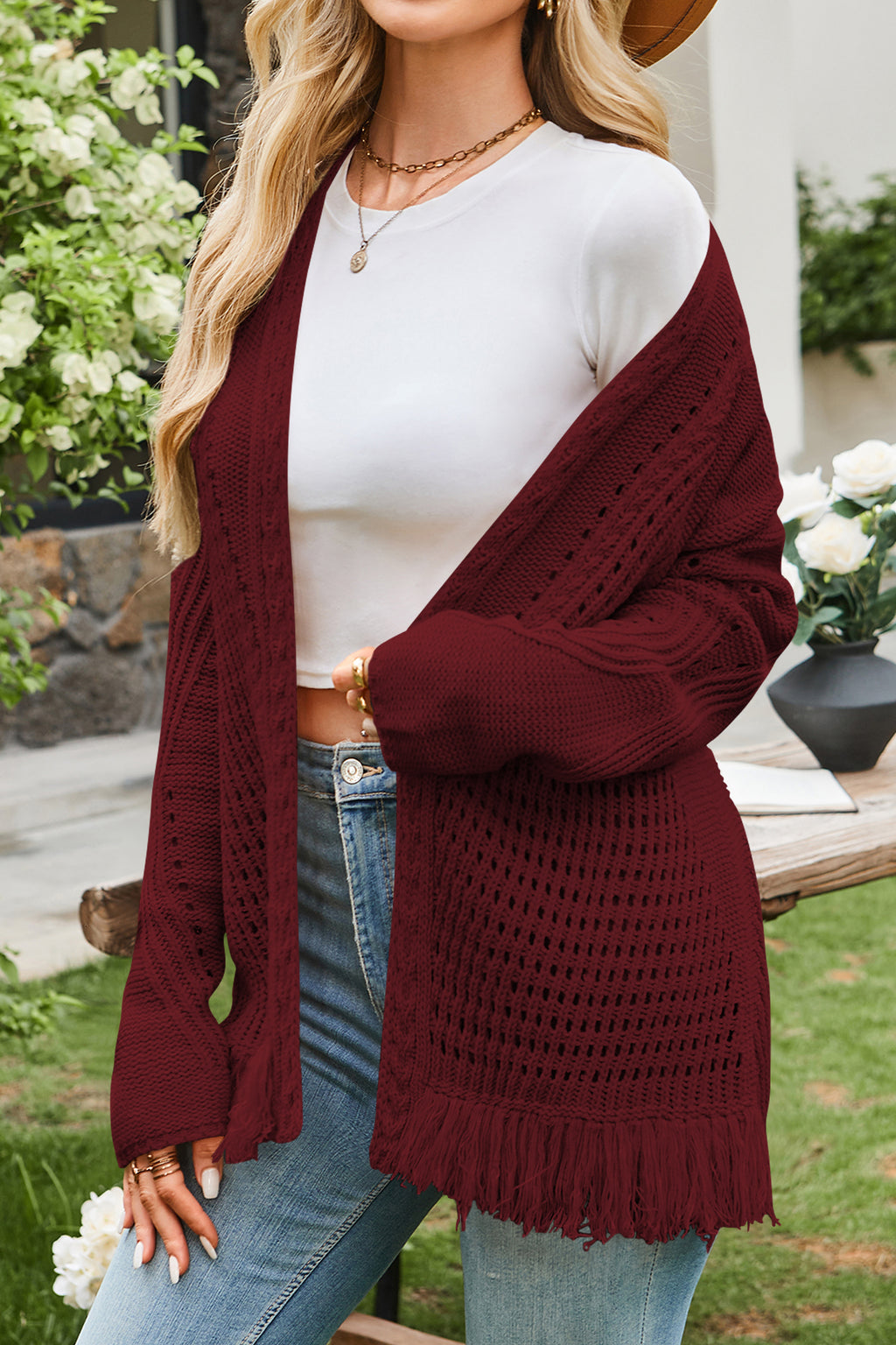Cakulo Womens 2025 Crochet Fringe Cardigan: Lightweight, Open Front Kimono Knit
