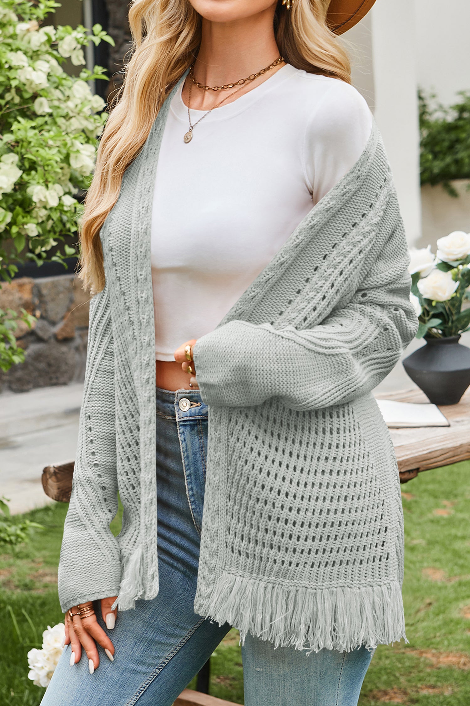 Cakulo Womens 2025 Crochet Fringe Cardigan: Lightweight, Open Front Kimono Knit