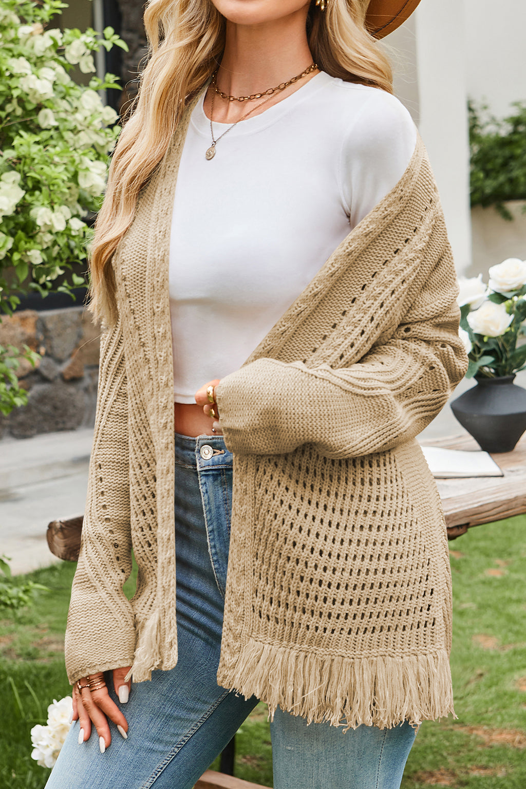 Cakulo Womens 2025 Crochet Fringe Cardigan: Lightweight, Open Front Kimono Knit