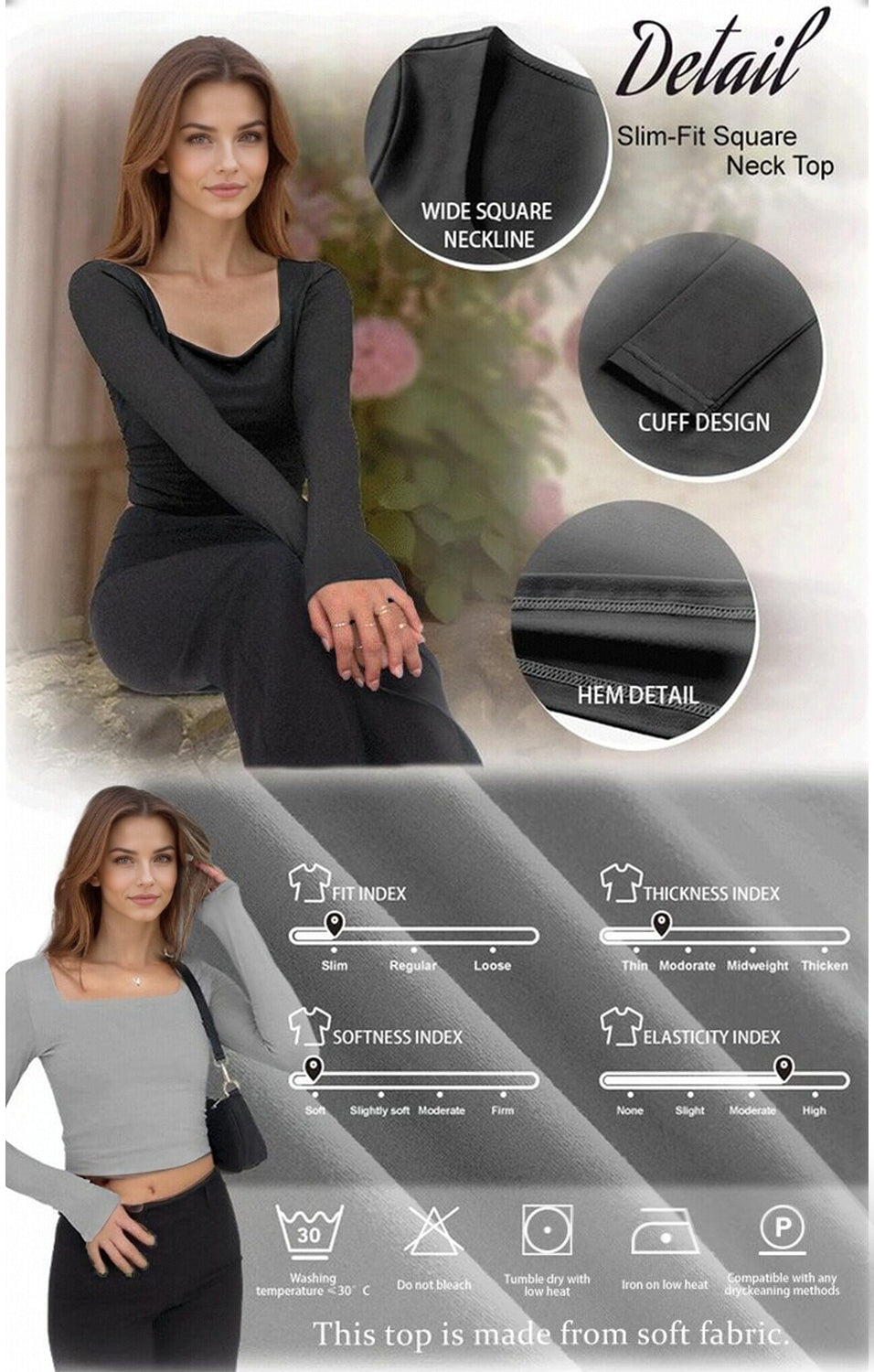 Cakulo Women's 4-Pack Long Sleeve Crop Tops Y2K Casual Streetwear