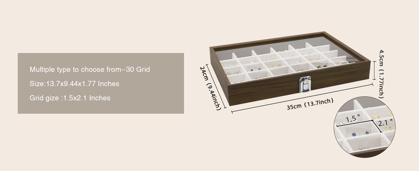 Cakulo Wooden Jewelry Sunglasses Organizer Vintage Tray with Lid for Watches