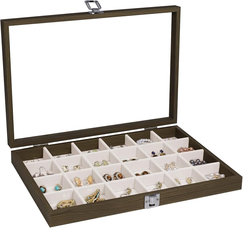 Cakulo Wooden Jewelry Sunglasses Organizer Vintage Tray with Lid for Watches