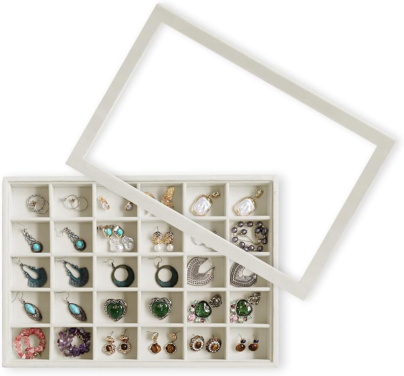 Cakulo Jewelry Organizer Set Velvet Tray with Lid Holds Rings Necklaces Bracelets