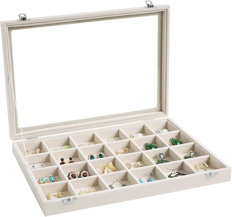 Cakulo Velvet Jewelry Organizer Tray with Lid Holds Earrings Rings Bracelets for Dresser