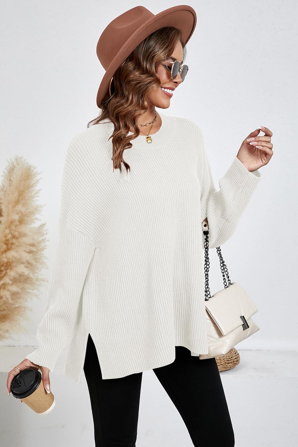 CAKULO Women's Batwing Oversized Loose Fall Knitted Pullover