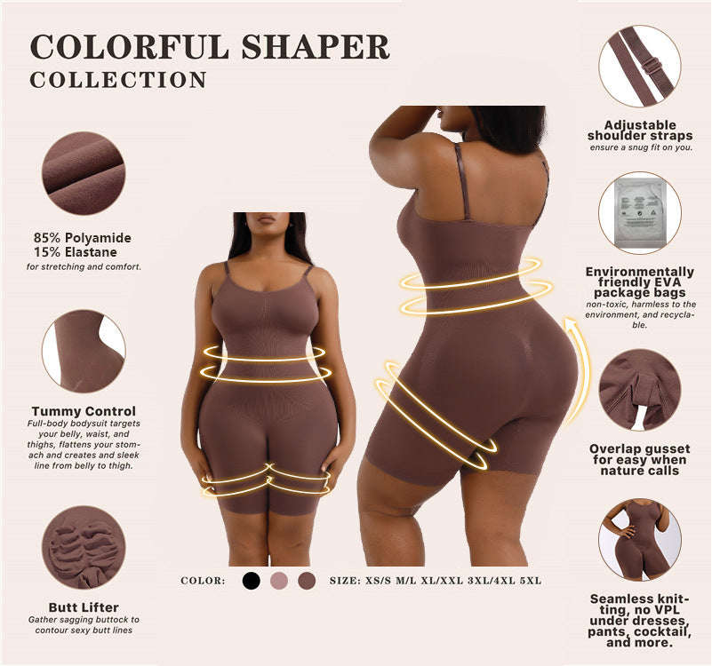 Cakulo Plus Size Postpartum Hip Lifting Seamless Full Body Belly Contraction One Piece Shapewear