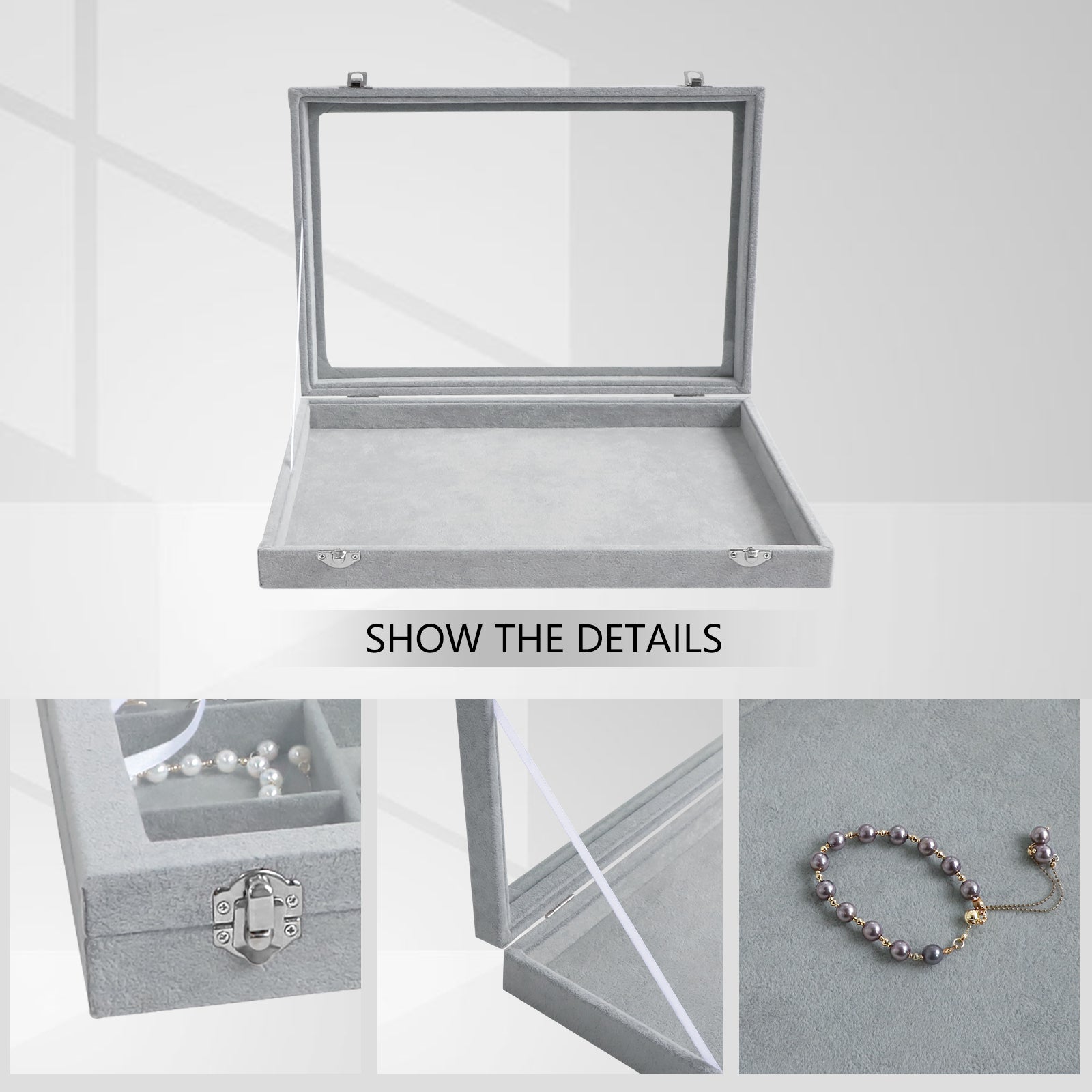 Cakulo Velvet Jewelry Organizer Tray with Clear Lid Stores Bracelets Rings Earrings
