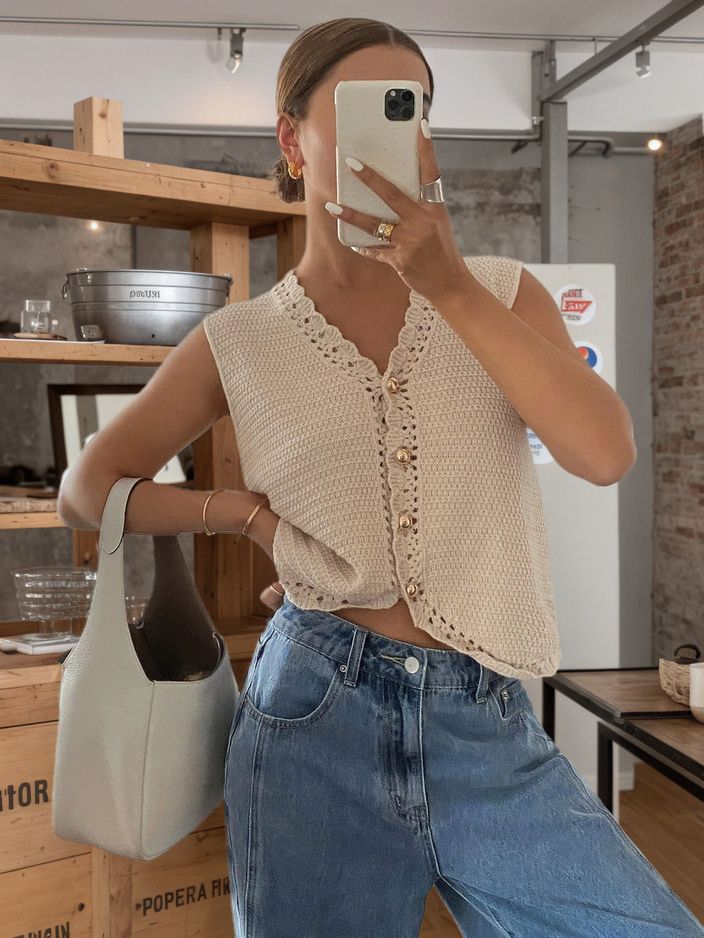 Cakulo FallFreshness Women's Apricot Color Knitted Vest Single Breasted V Neck Casual Wear for Spring Summer Tops Womenswear Outfits Button Fitted