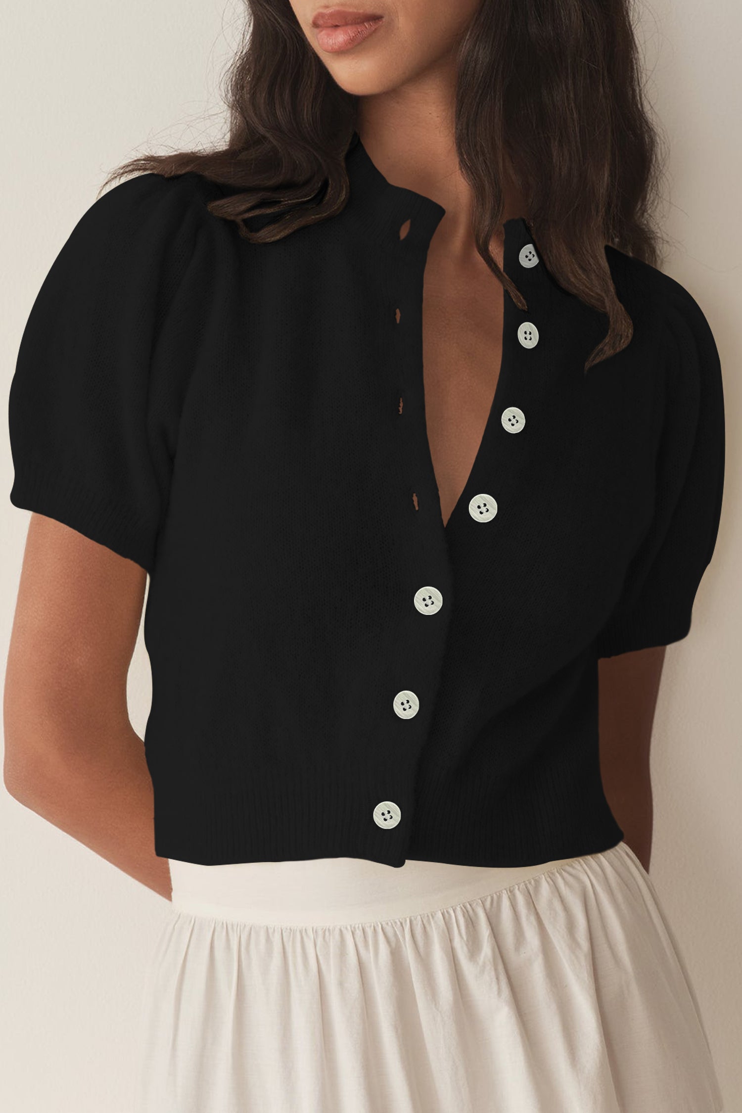 Cakulo Puff Short Sleeve Cardigan Sweaters Cropped Button up Lightweight Y2k Knit Summer Cardigans