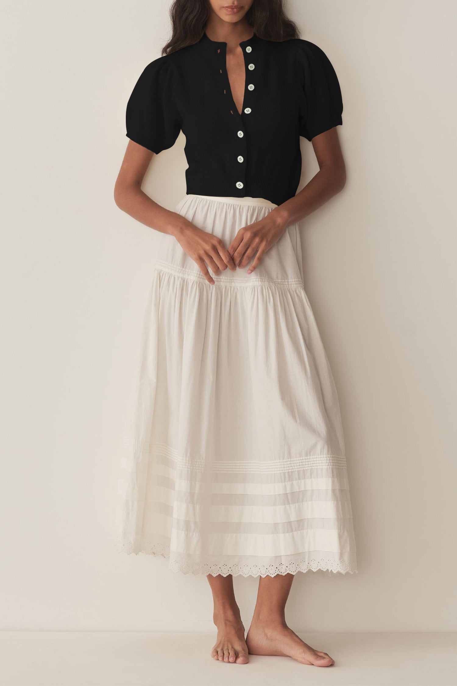 Cakulo Puff Short Sleeve Cardigan Sweaters Cropped Button up Lightweight Y2k Knit Summer Cardigans
