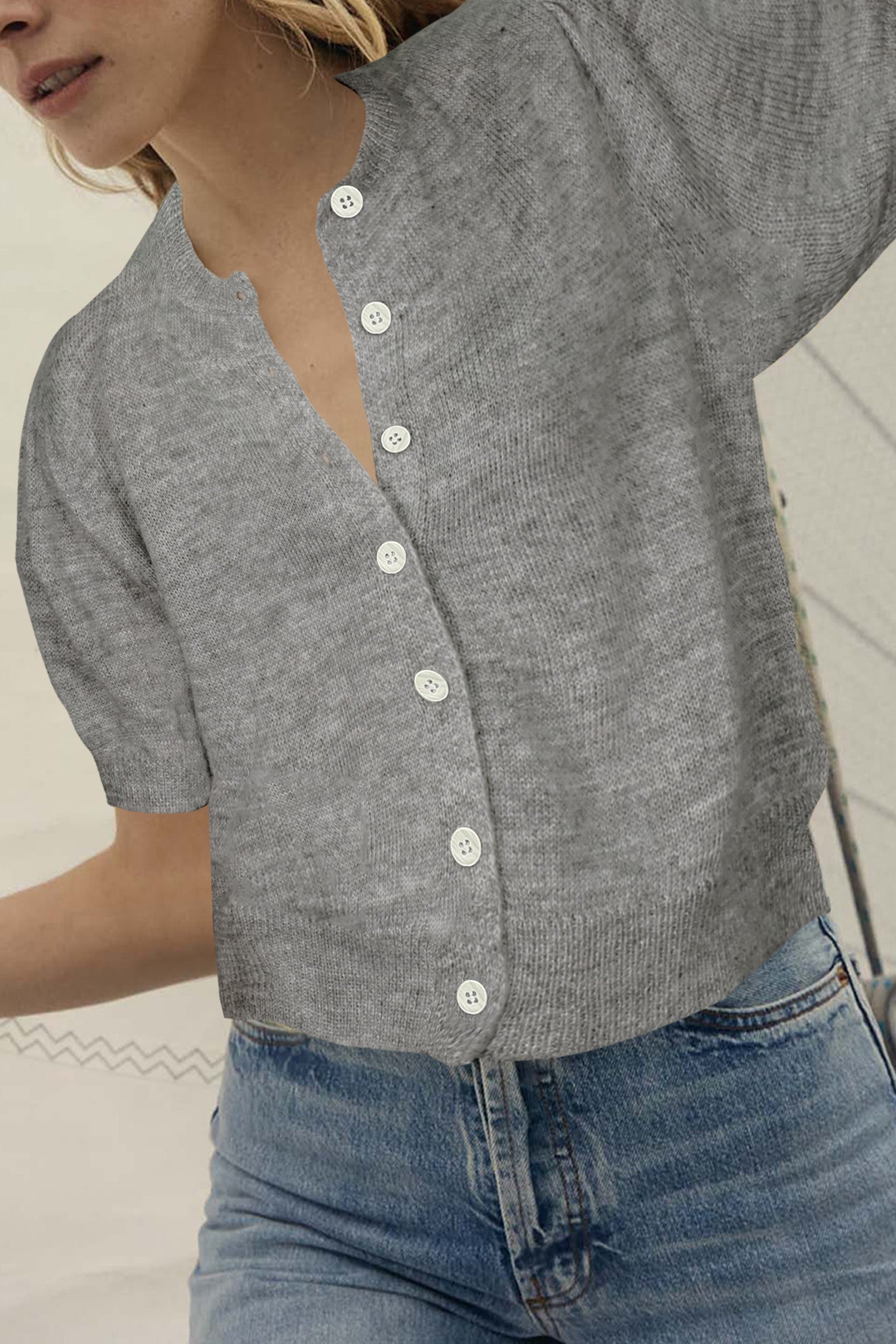 Cakulo Puff Short Sleeve Cardigan Sweaters Cropped Button up Lightweight Y2k Knit Summer Cardigans