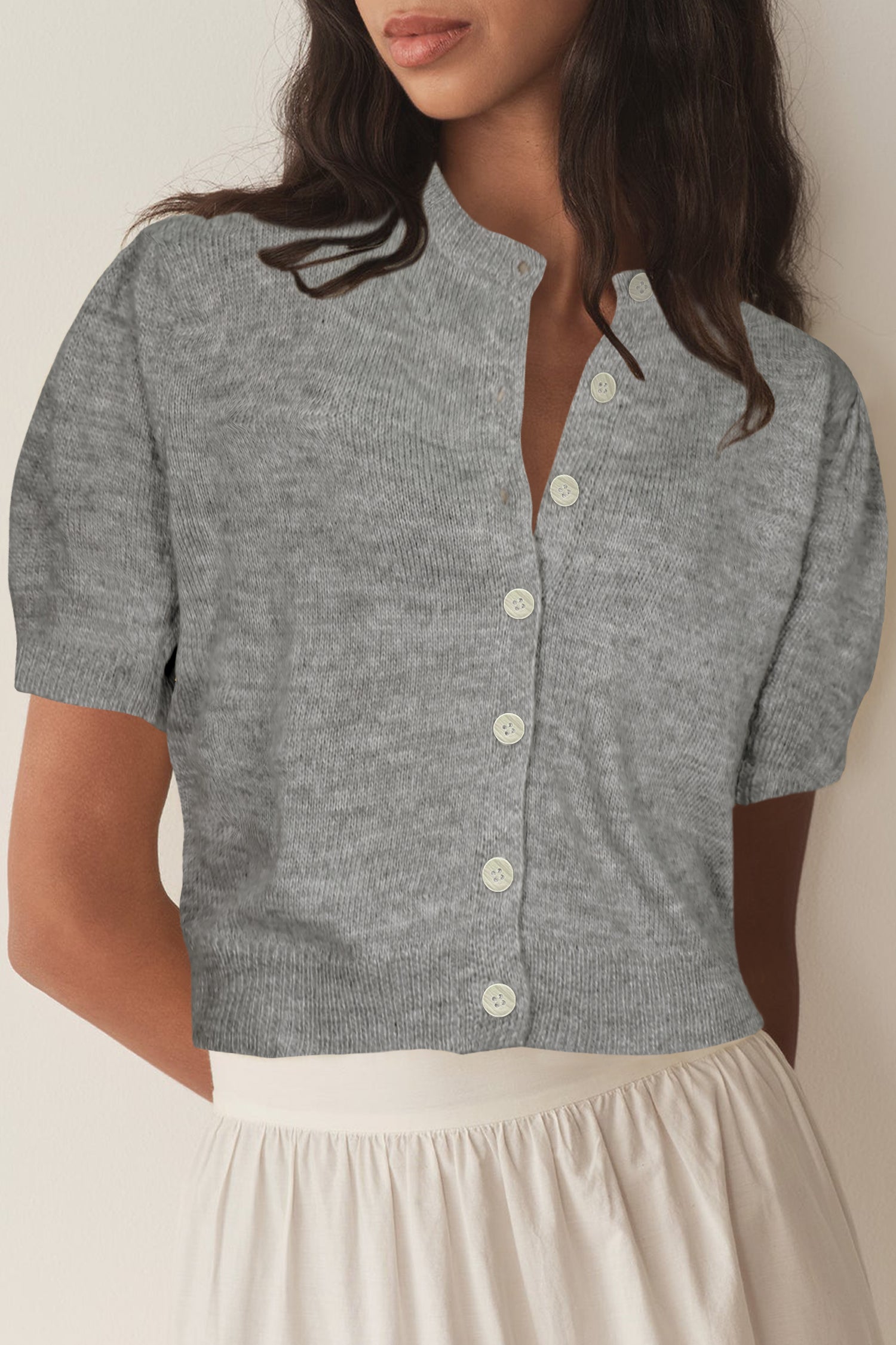 Cakulo Puff Short Sleeve Cardigan Sweaters Cropped Button up Lightweight Y2k Knit Summer Cardigans