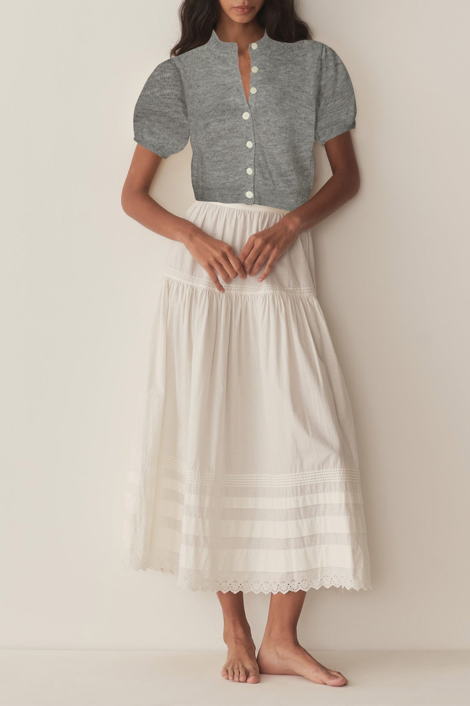 Cakulo Puff Short Sleeve Cardigan Sweaters Cropped Button up Lightweight Y2k Knit Summer Cardigans