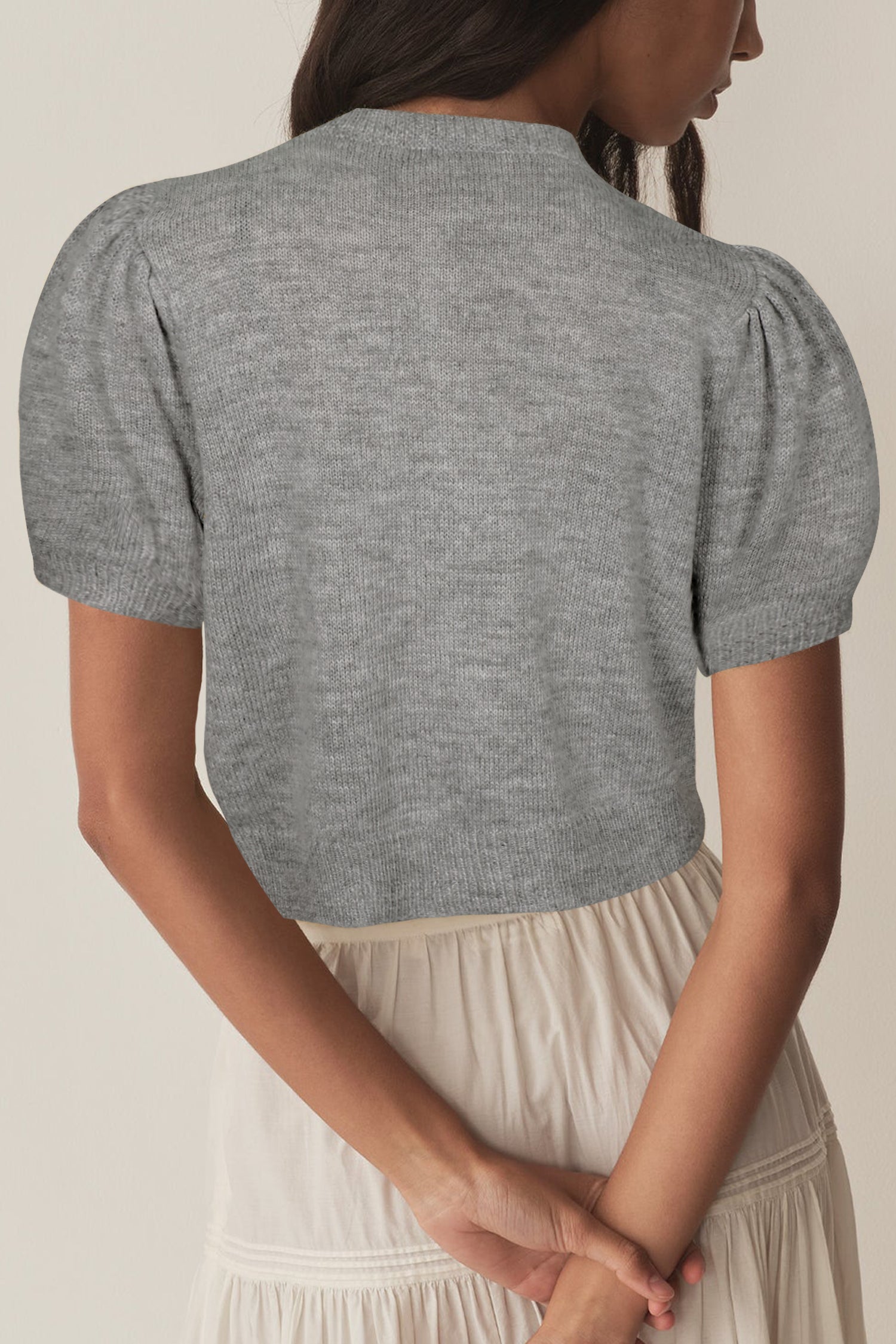 Cakulo Puff Short Sleeve Cardigan Sweaters Cropped Button up Lightweight Y2k Knit Summer Cardigans