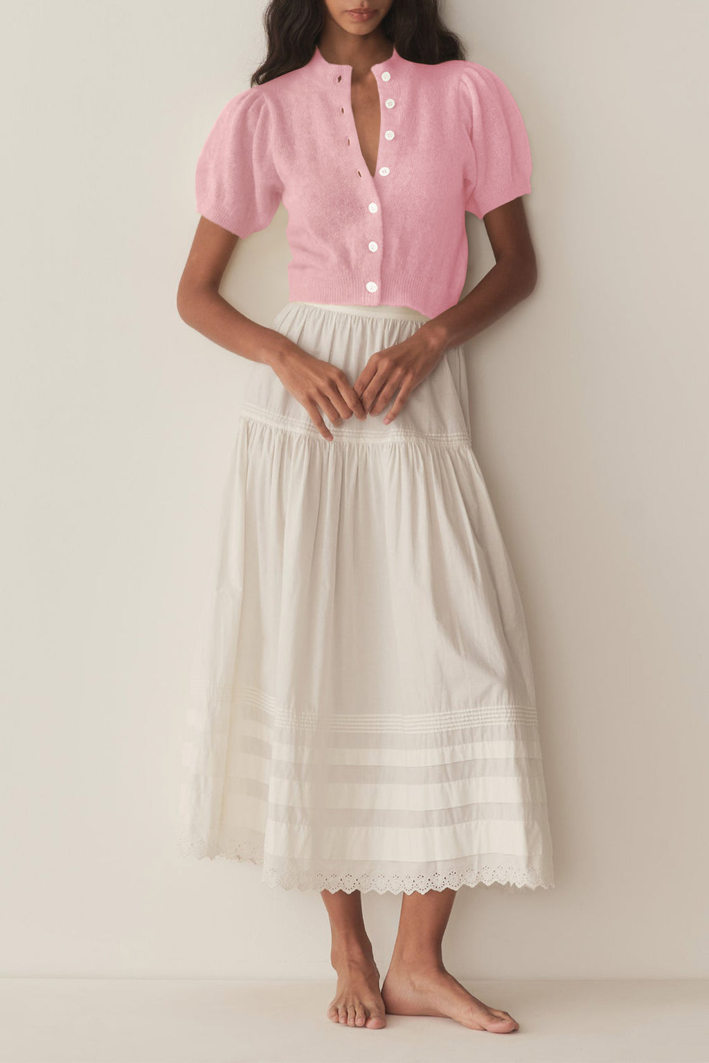 Cakulo Puff Short Sleeve Cardigan Sweaters Cropped Button up Lightweight Y2k Knit Summer Cardigans