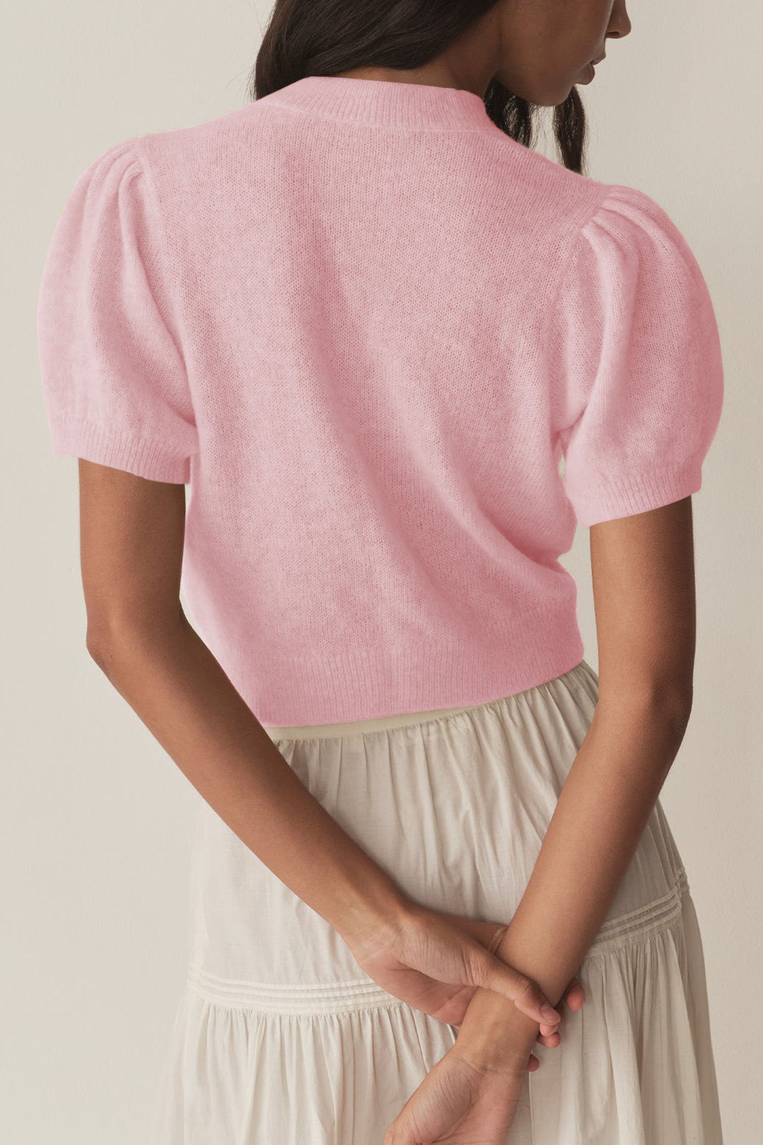 Cakulo Puff Short Sleeve Cardigan Sweaters Cropped Button up Lightweight Y2k Knit Summer Cardigans