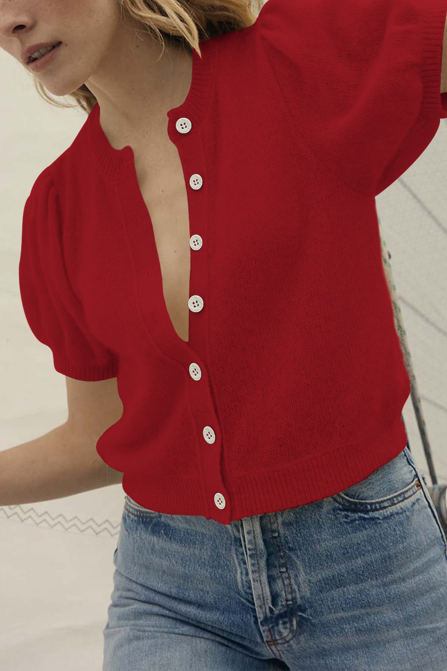 Cakulo Puff Short Sleeve Cardigan Sweaters Cropped Button up Lightweight Y2k Knit Summer Cardigans