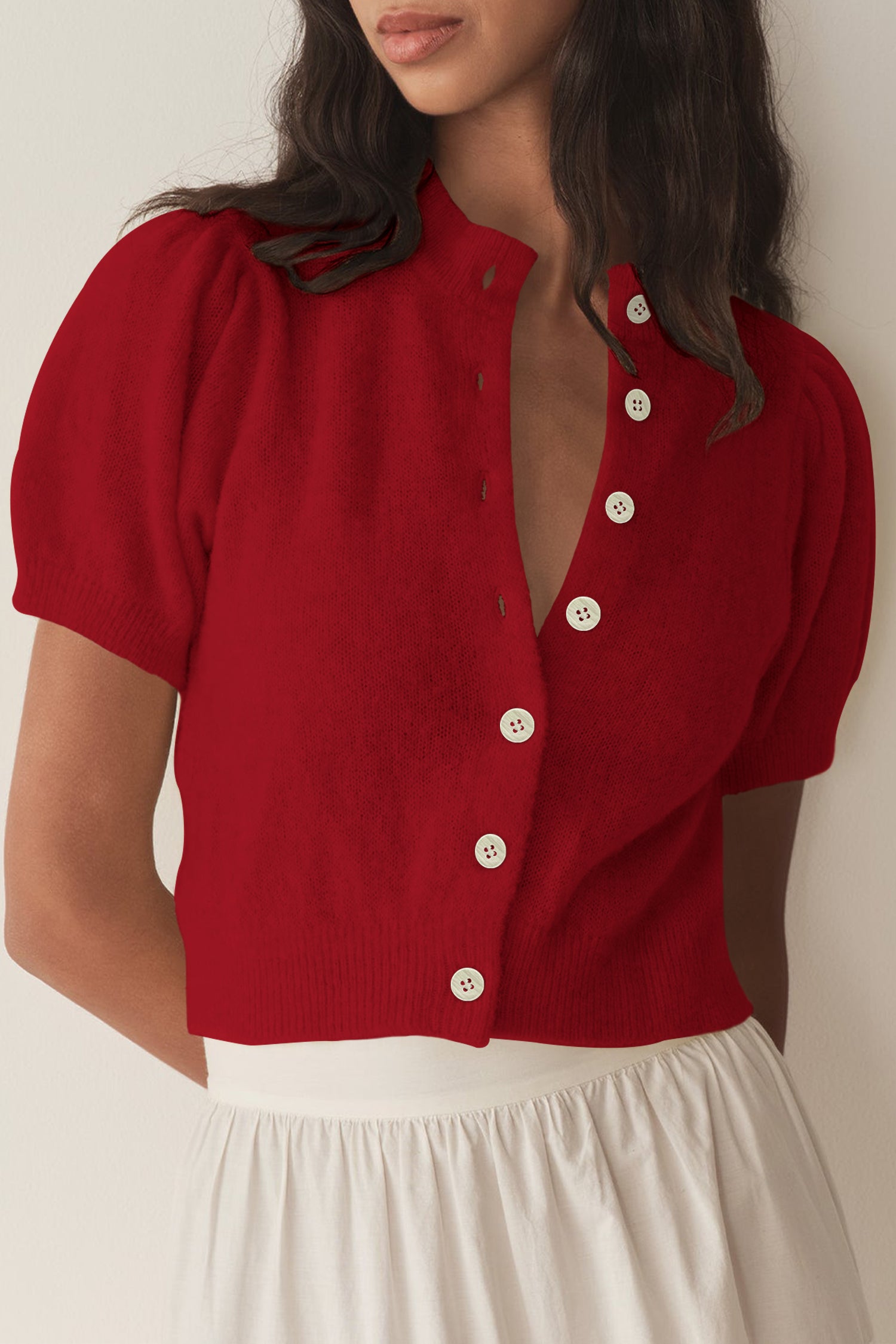 Cakulo Puff Short Sleeve Cardigan Sweaters Cropped Button up Lightweight Y2k Knit Summer Cardigans