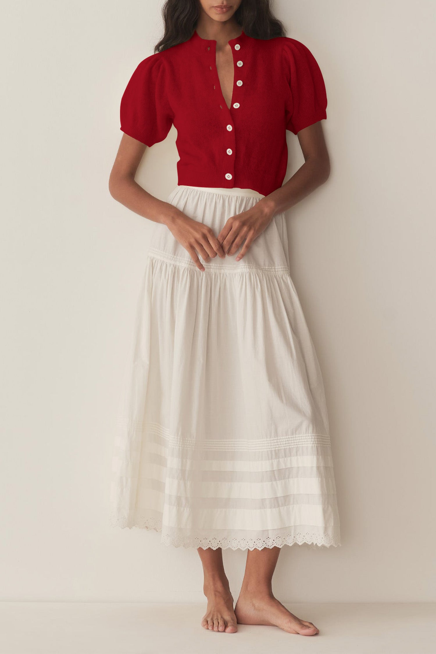 Cakulo Puff Short Sleeve Cardigan Sweaters Cropped Button up Lightweight Y2k Knit Summer Cardigans