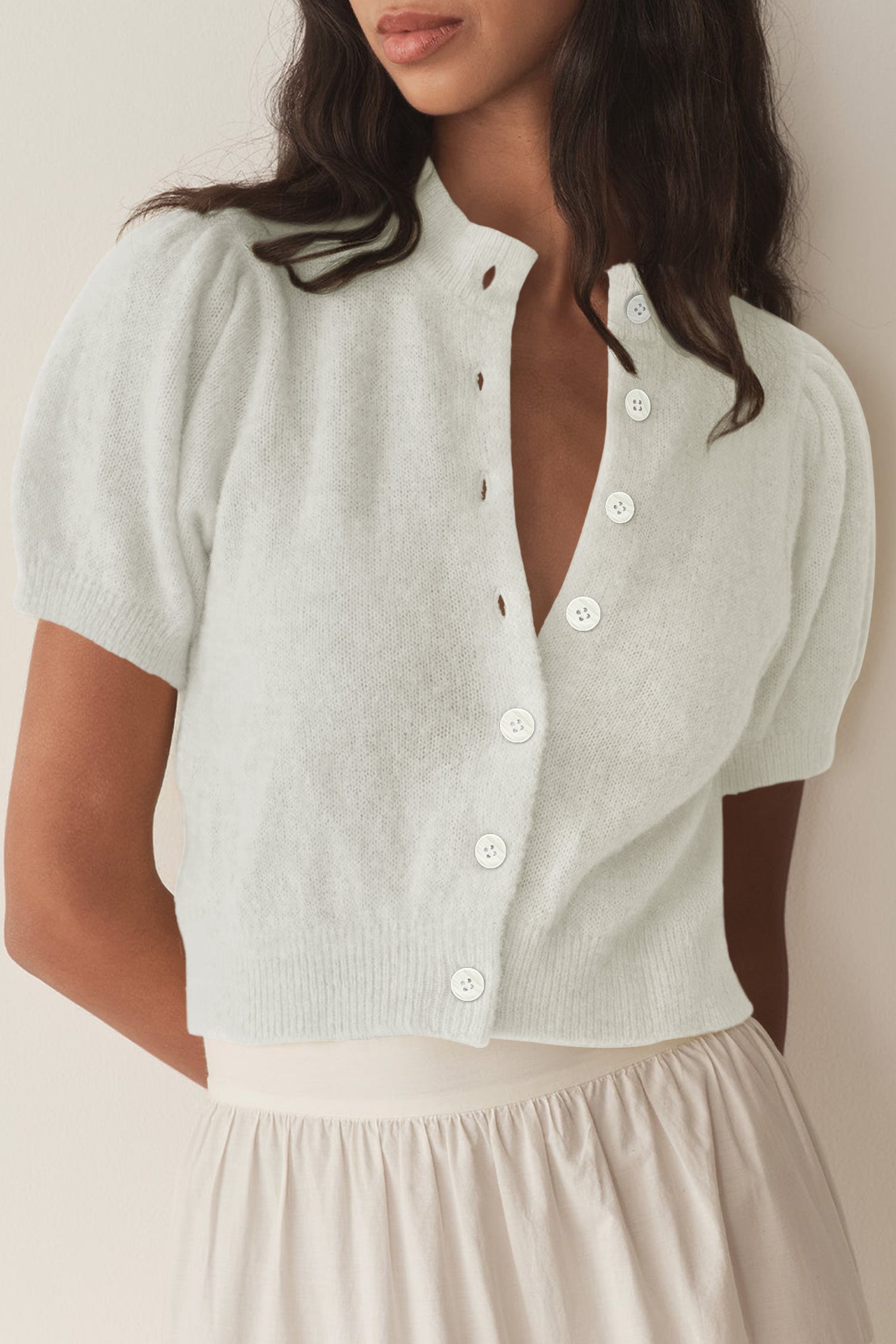 Cakulo Puff Short Sleeve Cardigan Sweaters Cropped Button up Lightweight Y2k Knit Summer Cardigans