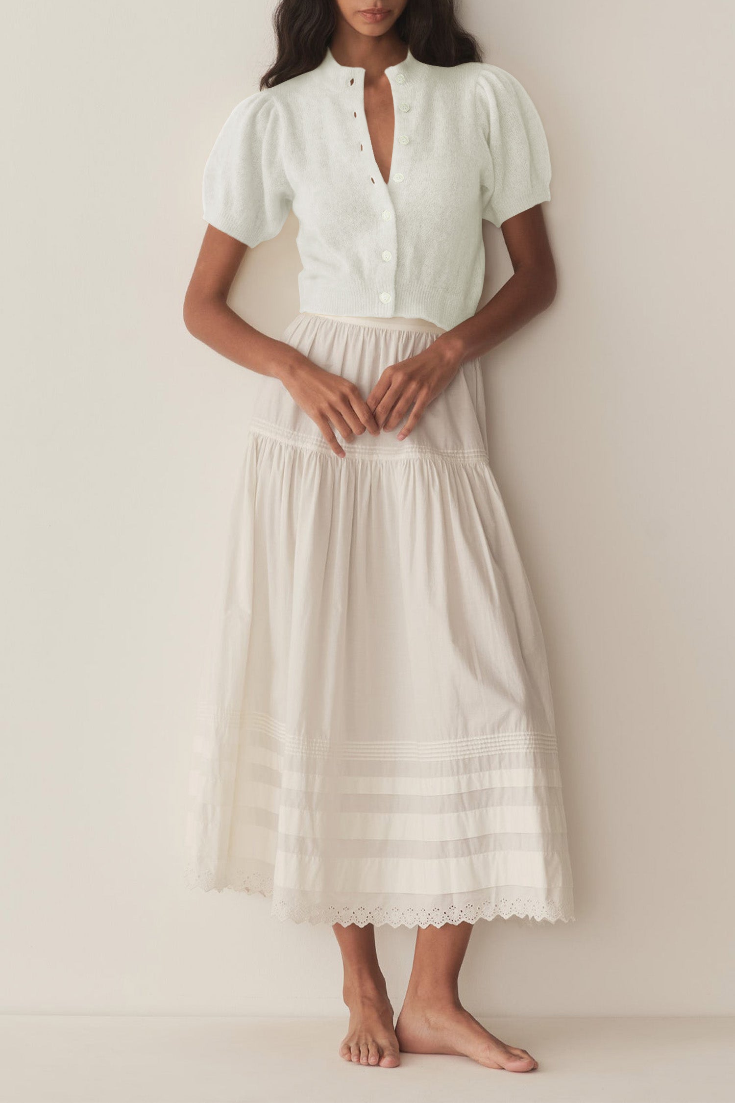 Cakulo Puff Short Sleeve Cardigan Sweaters Cropped Button up Lightweight Y2k Knit Summer Cardigans
