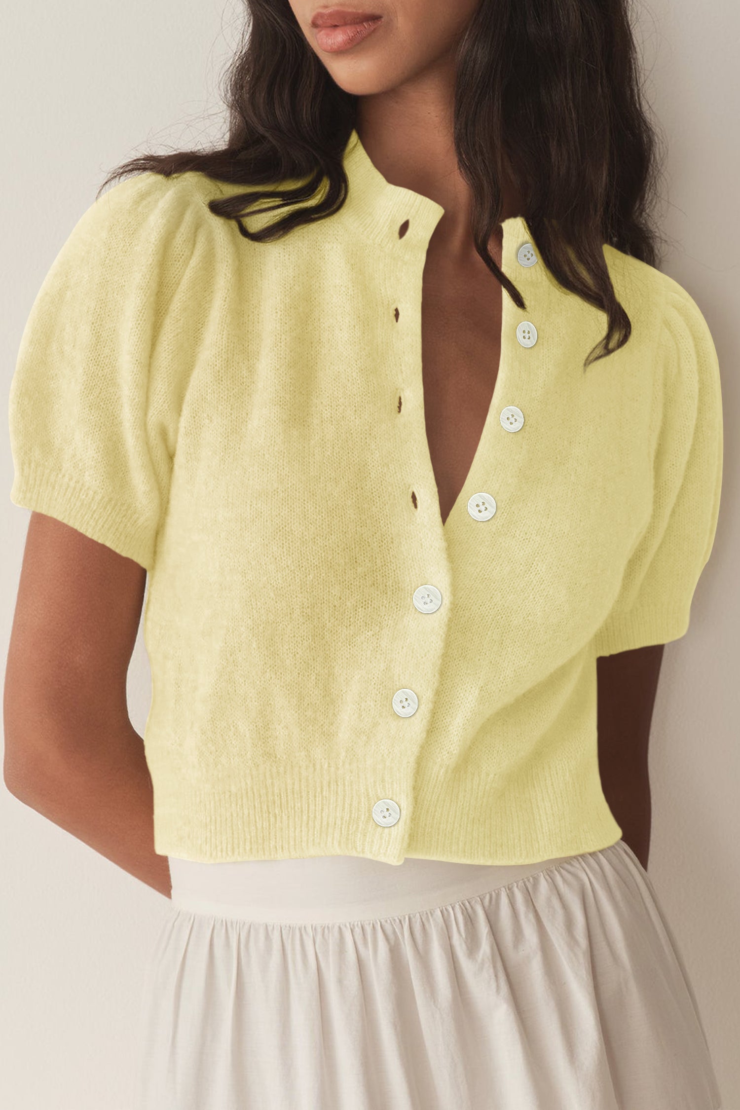 Cakulo Puff Short Sleeve Cardigan Sweaters Cropped Button up Lightweight Y2k Knit Summer Cardigans