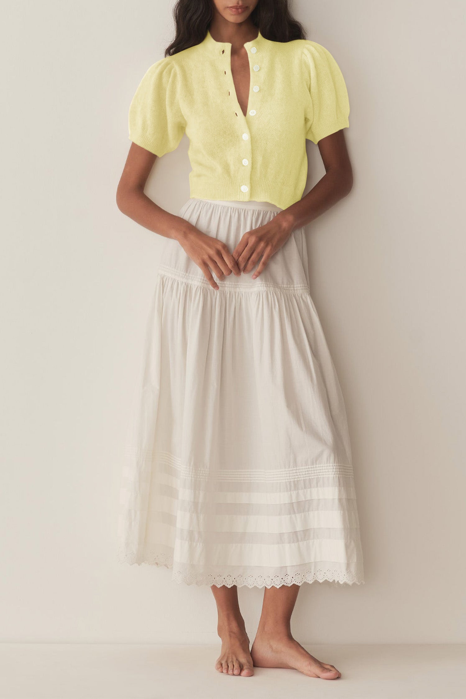 Cakulo Puff Short Sleeve Cardigan Sweaters Cropped Button up Lightweight Y2k Knit Summer Cardigans
