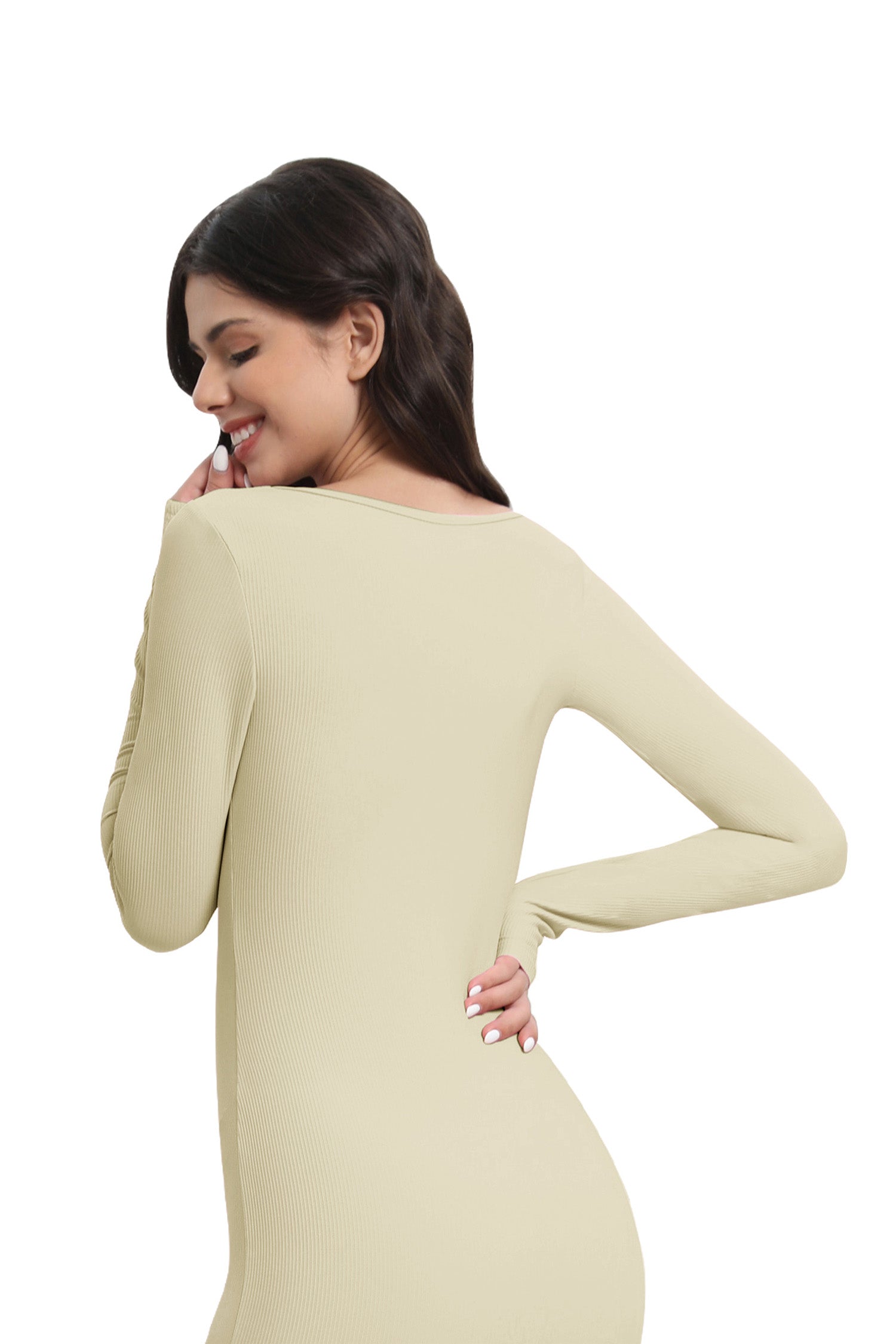 Cakulo Women's Long-Sleeve Stretchy Square-Neck Dress