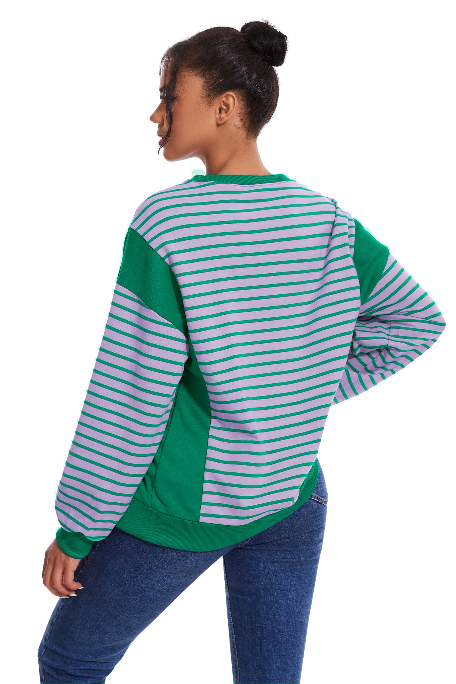Cakulo Women's Striped Crewneck Sweatshirt with Split Hem