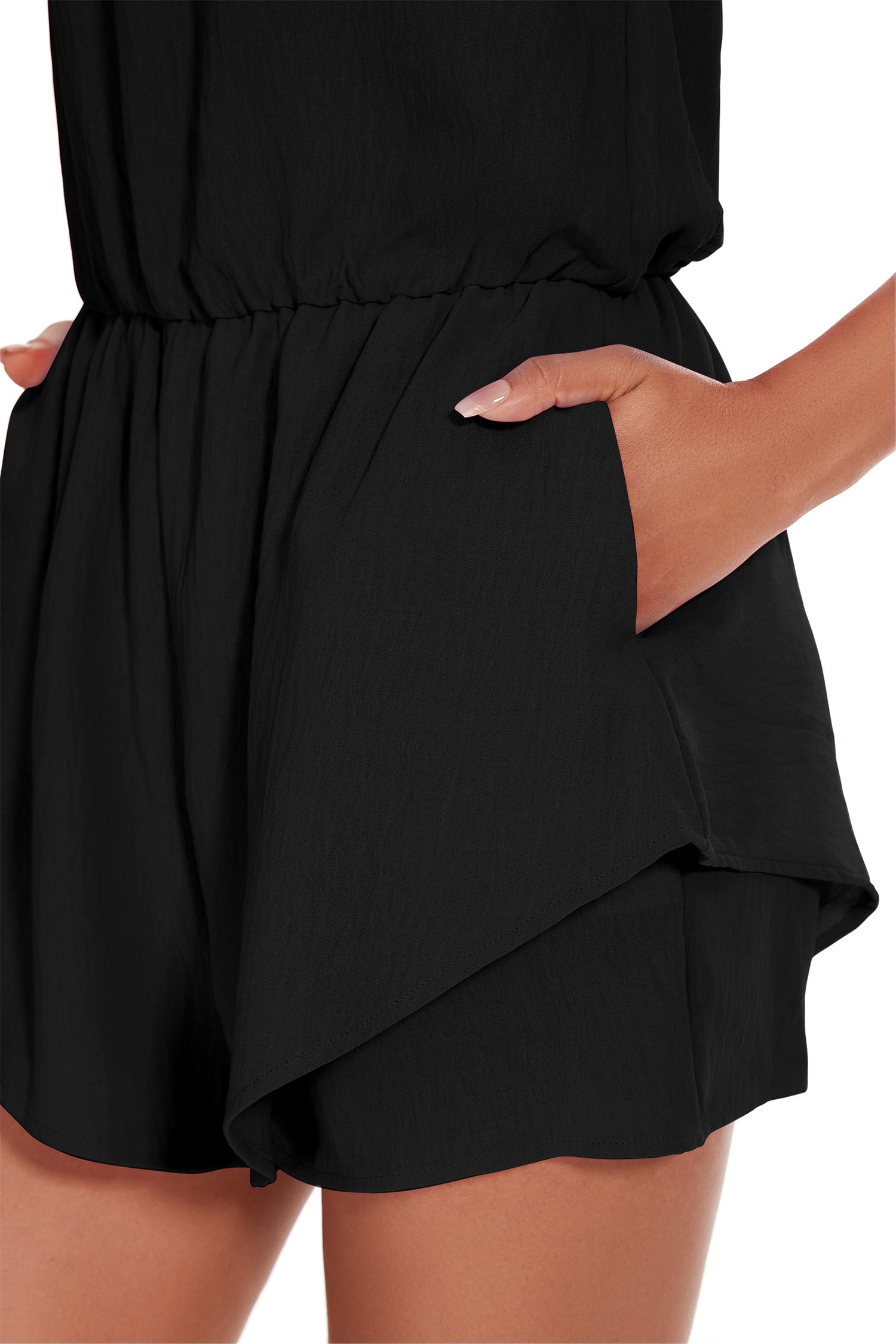 Cakulo Women Rompers Dressy Strapless Romper Ruffle Shorts Jumpsuit