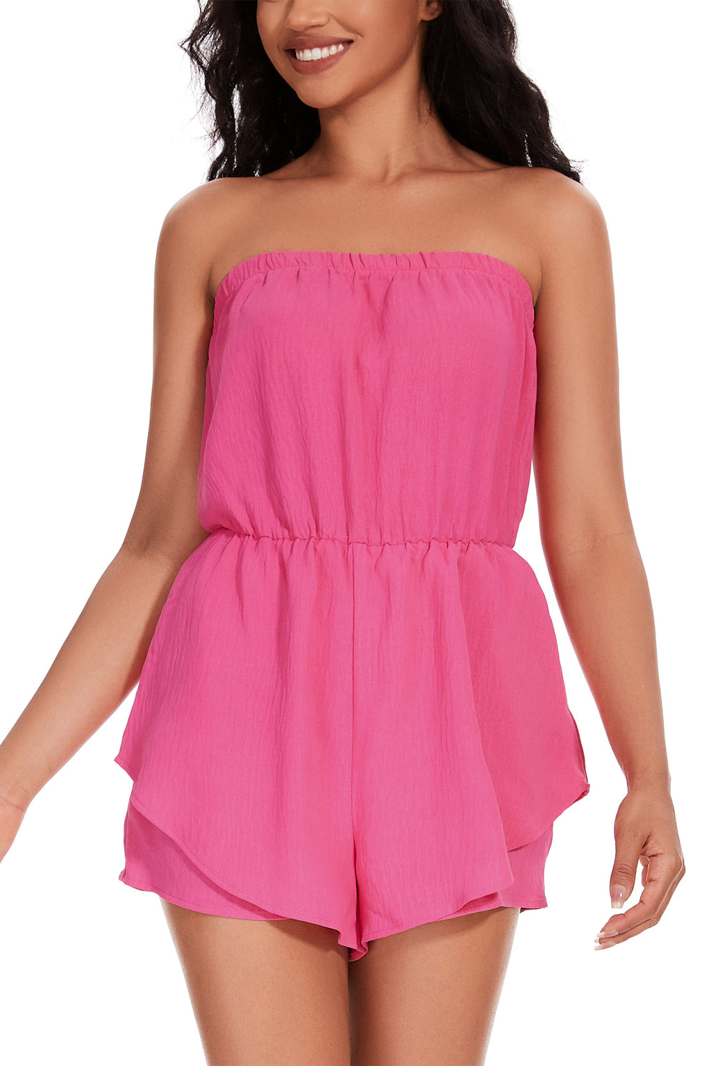 Cakulo Women Rompers Dressy Strapless Romper Ruffle Shorts Jumpsuit