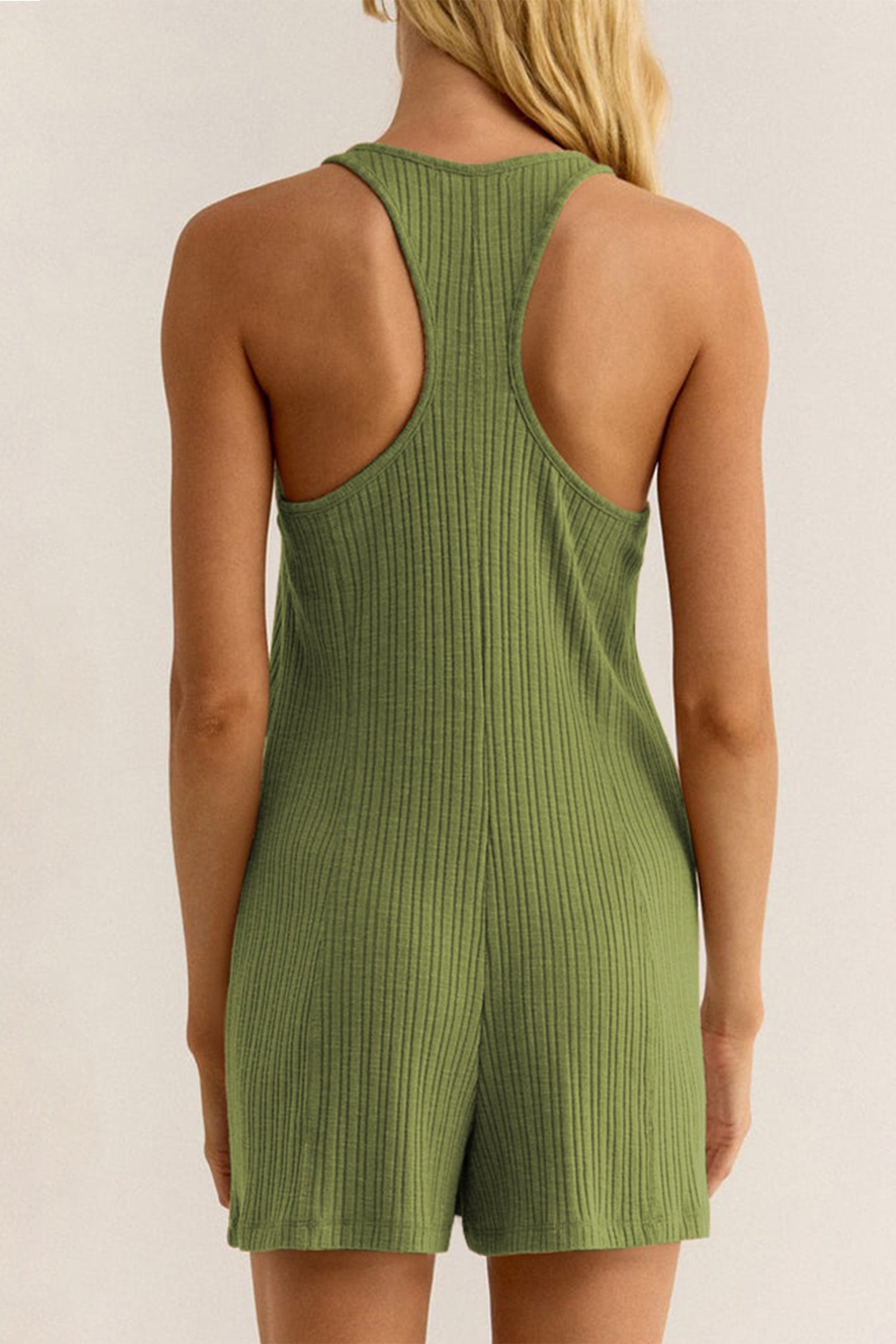 Cakulo Women Sleeveless Ribbed Romper Shorts Loose Fit Button Up Tank Top Casual Jumpsuits with Pockets