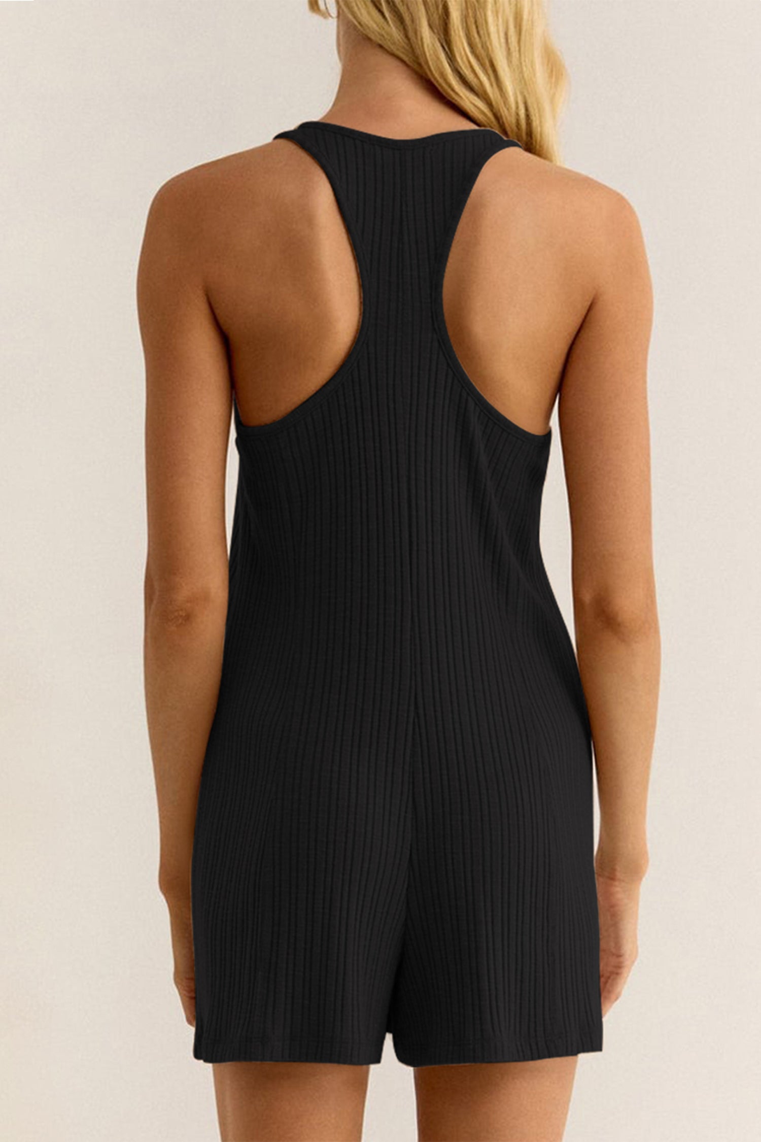 Cakulo Women Sleeveless Ribbed Romper Shorts Loose Fit Button Up Tank Top Casual Jumpsuits with Pockets