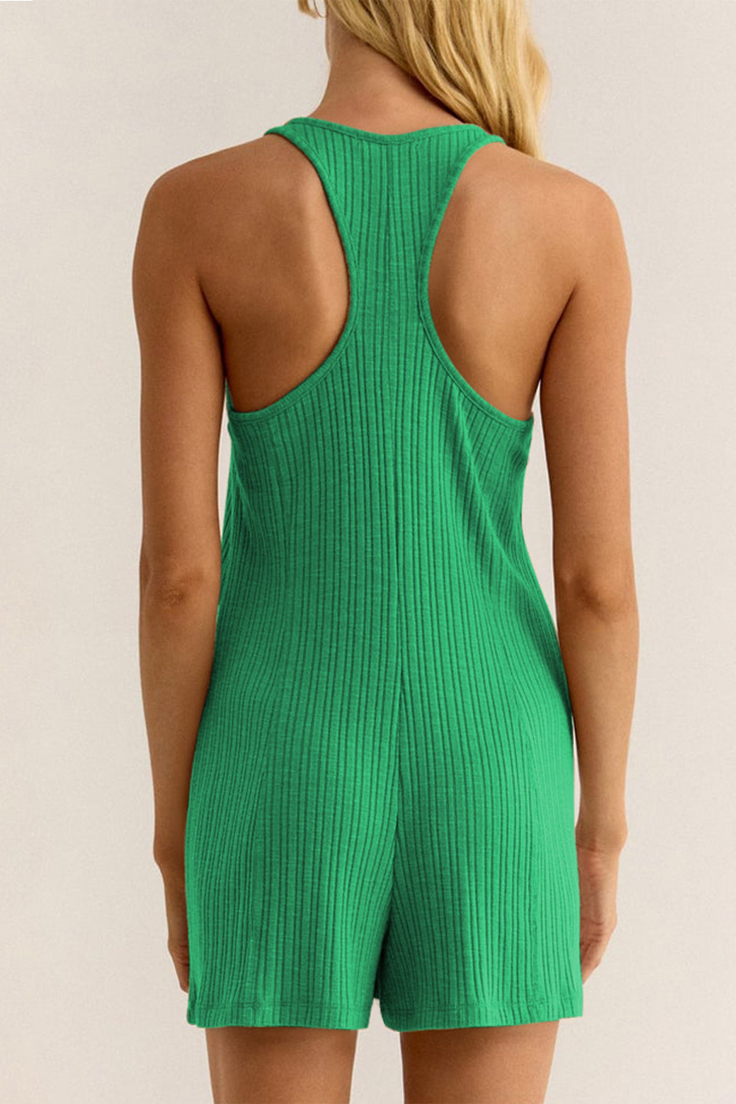 Cakulo Women Sleeveless Ribbed Romper Shorts Loose Fit Button Up Tank Top Casual Jumpsuits with Pockets