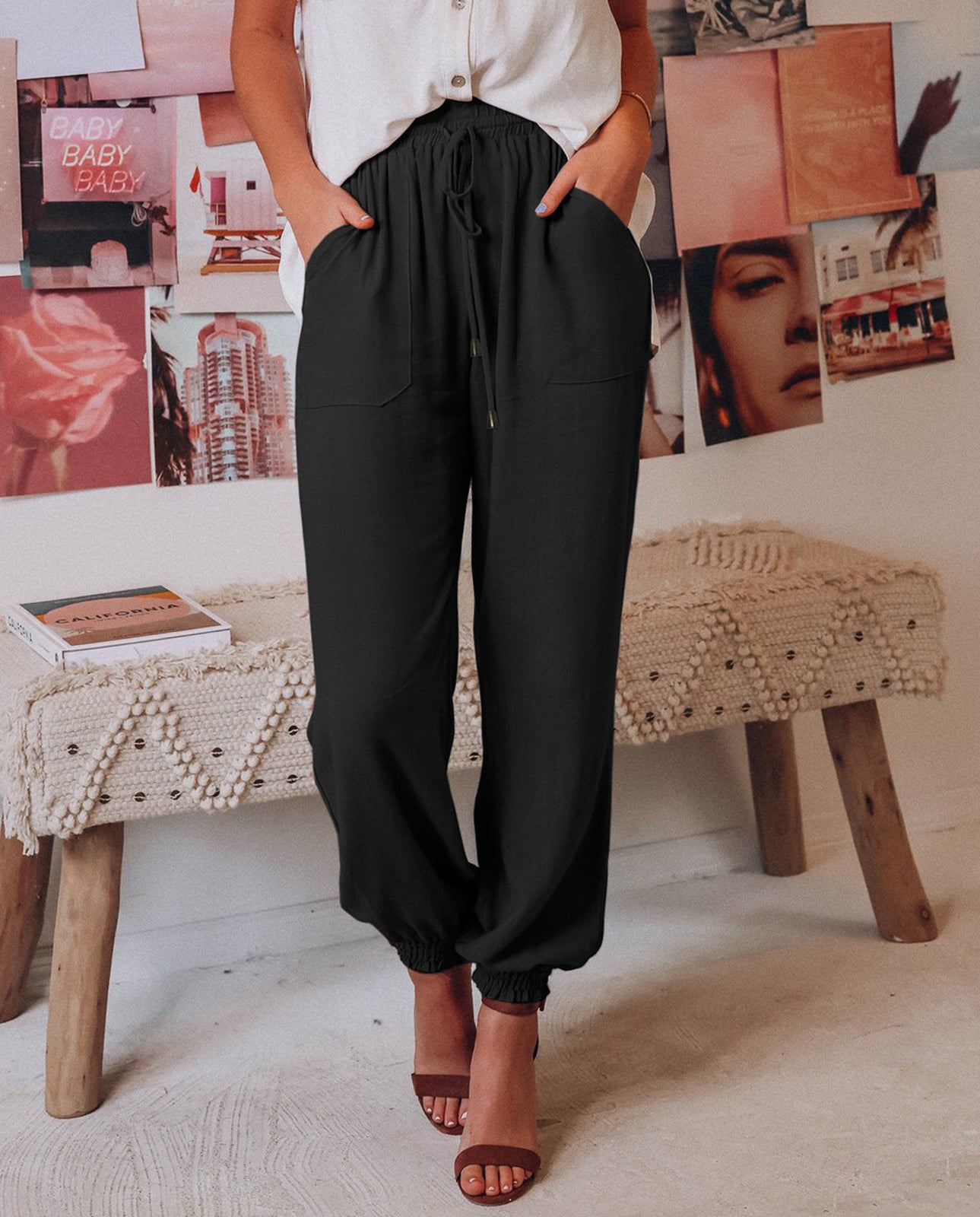 Cakulo Women's Casual Drawstring Joggers