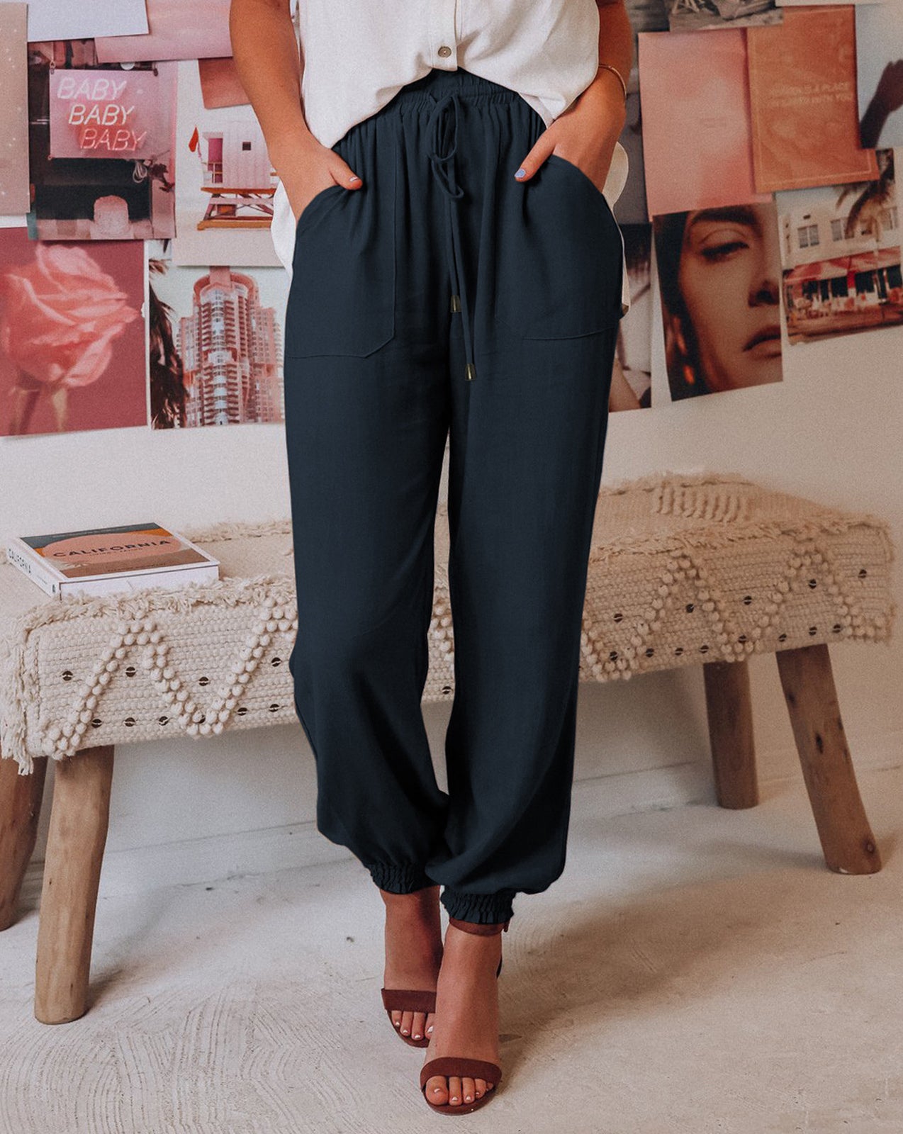Cakulo Women's Casual Drawstring Joggers