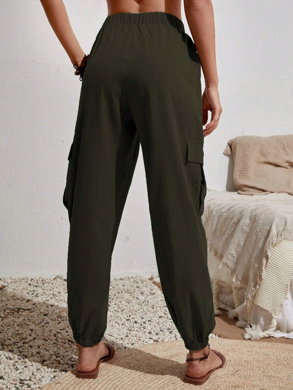 Cakulo Women's High-Waisted Wide-Leg Tapered Pants with Pockets