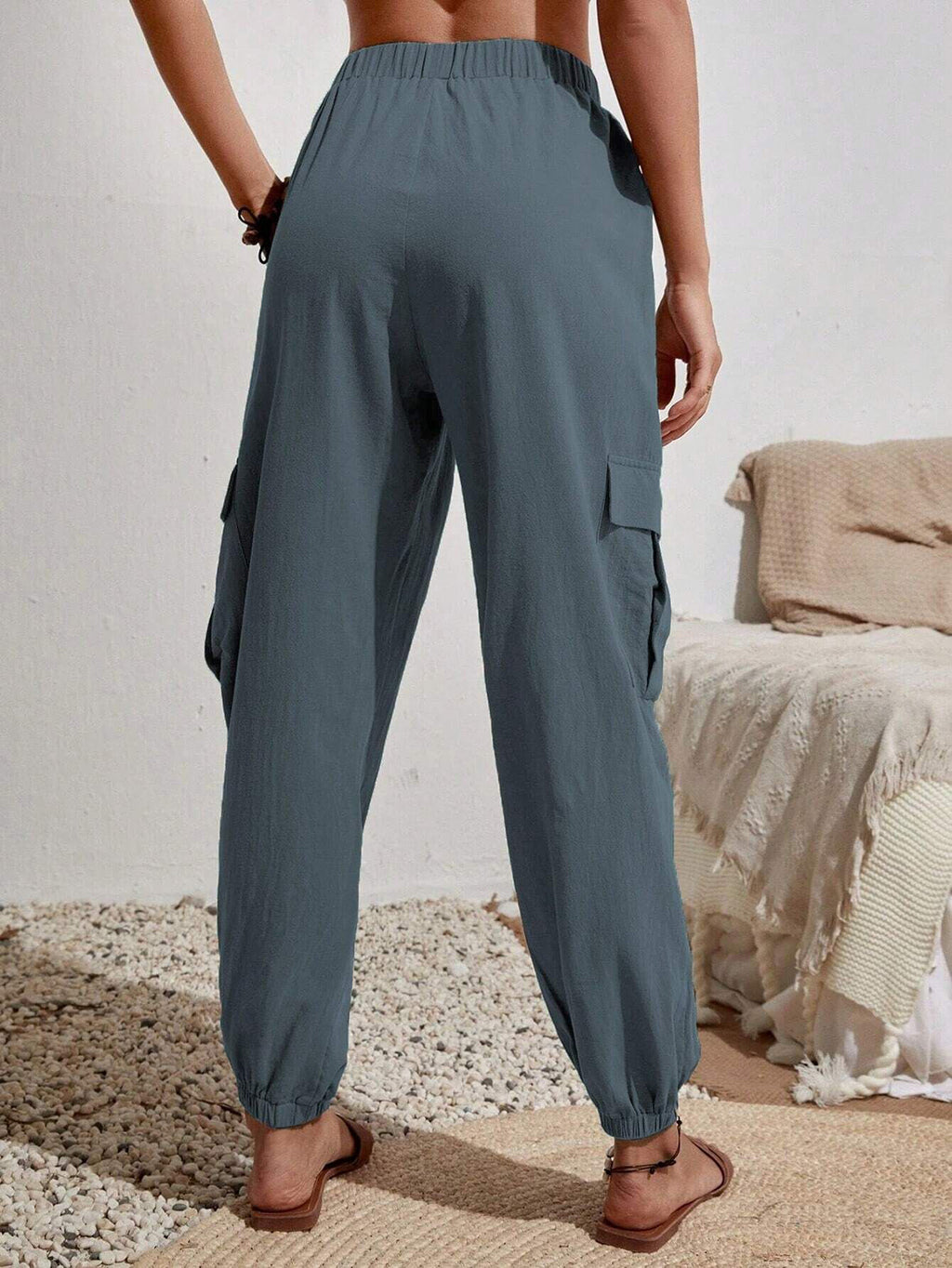 Cakulo Women's High-Waisted Wide-Leg Tapered Pants with Pockets