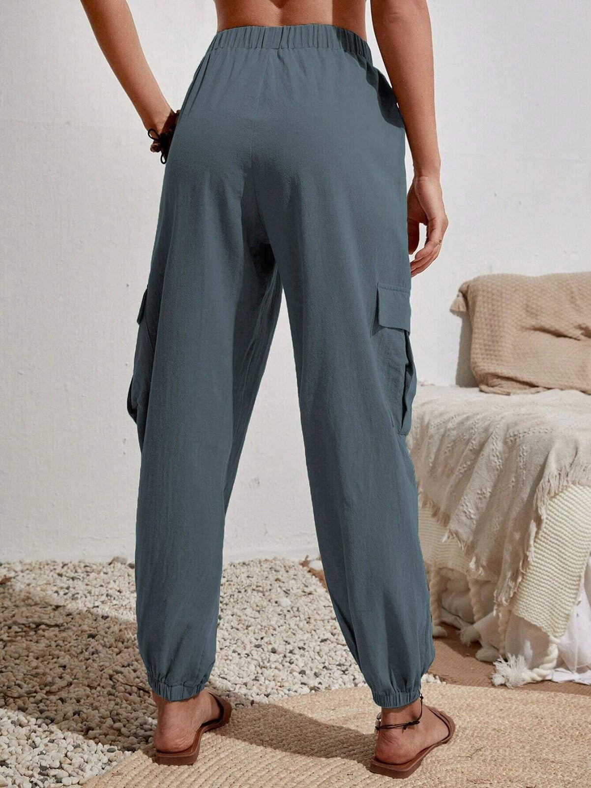 Cakulo Women's High-Waisted Wide-Leg Tapered Pants with Pockets