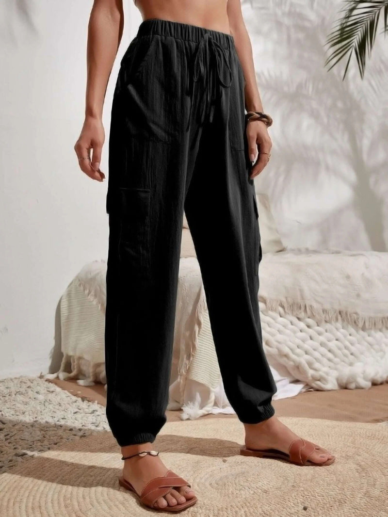 Cakulo Women's High-Waisted Wide-Leg Tapered Pants with Pockets