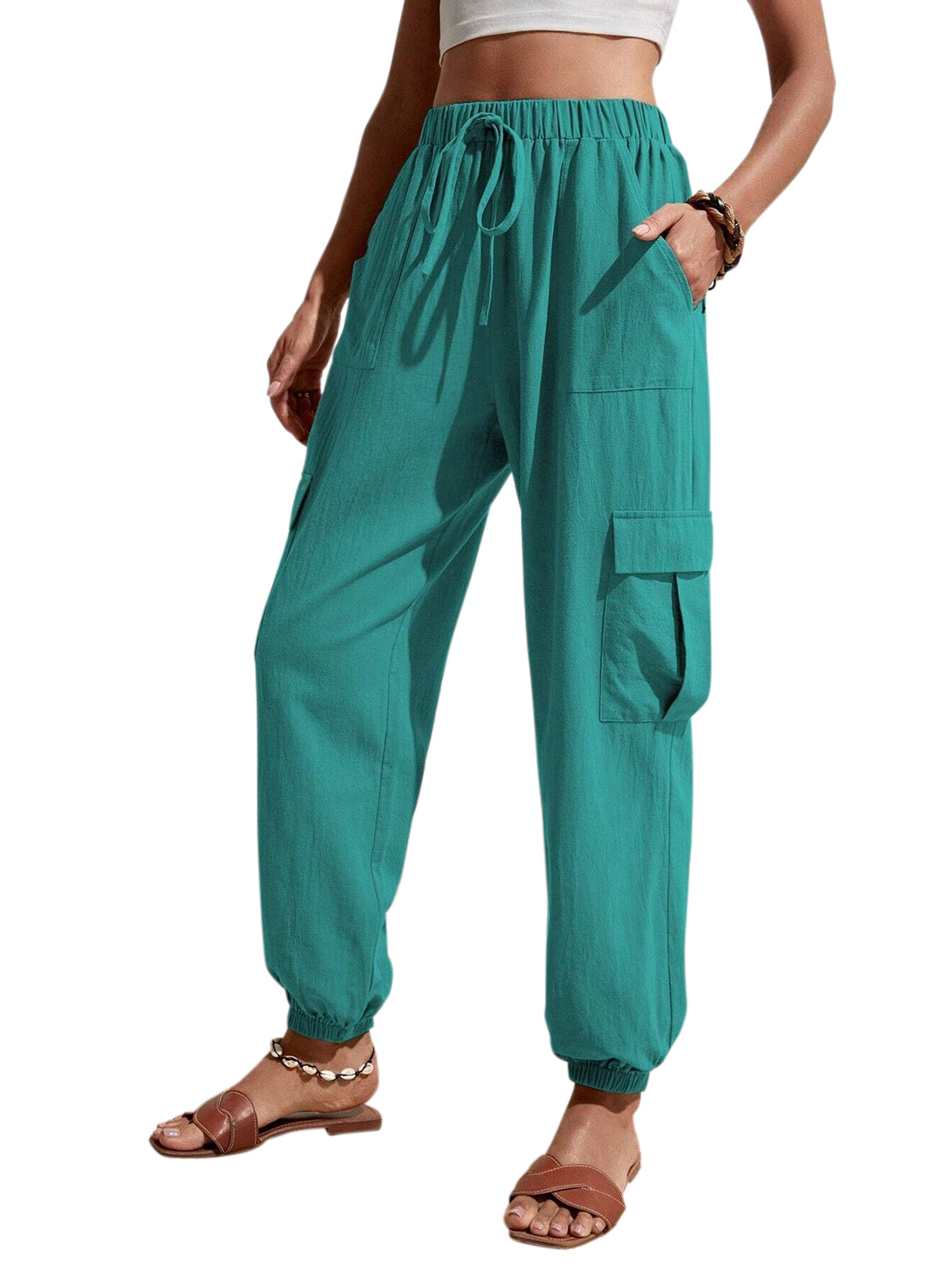 Cakulo Women's High-Waisted Wide-Leg Tapered Pants with Pockets