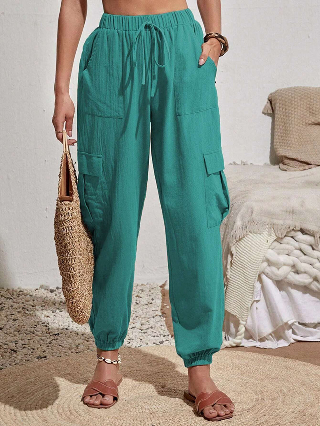 Cakulo Women's High-Waisted Wide-Leg Tapered Pants with Pockets