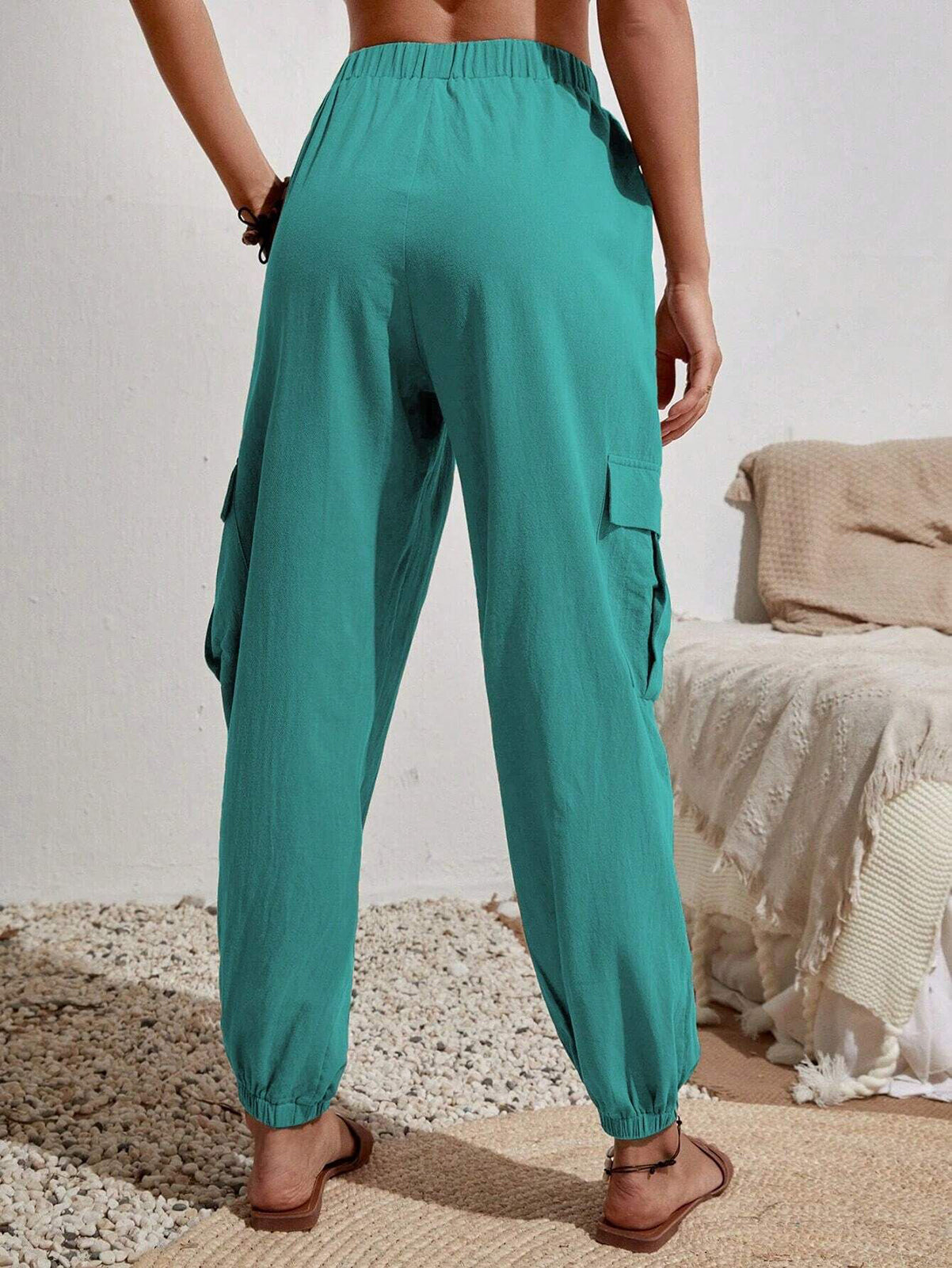 Cakulo Women's High-Waisted Wide-Leg Tapered Pants with Pockets