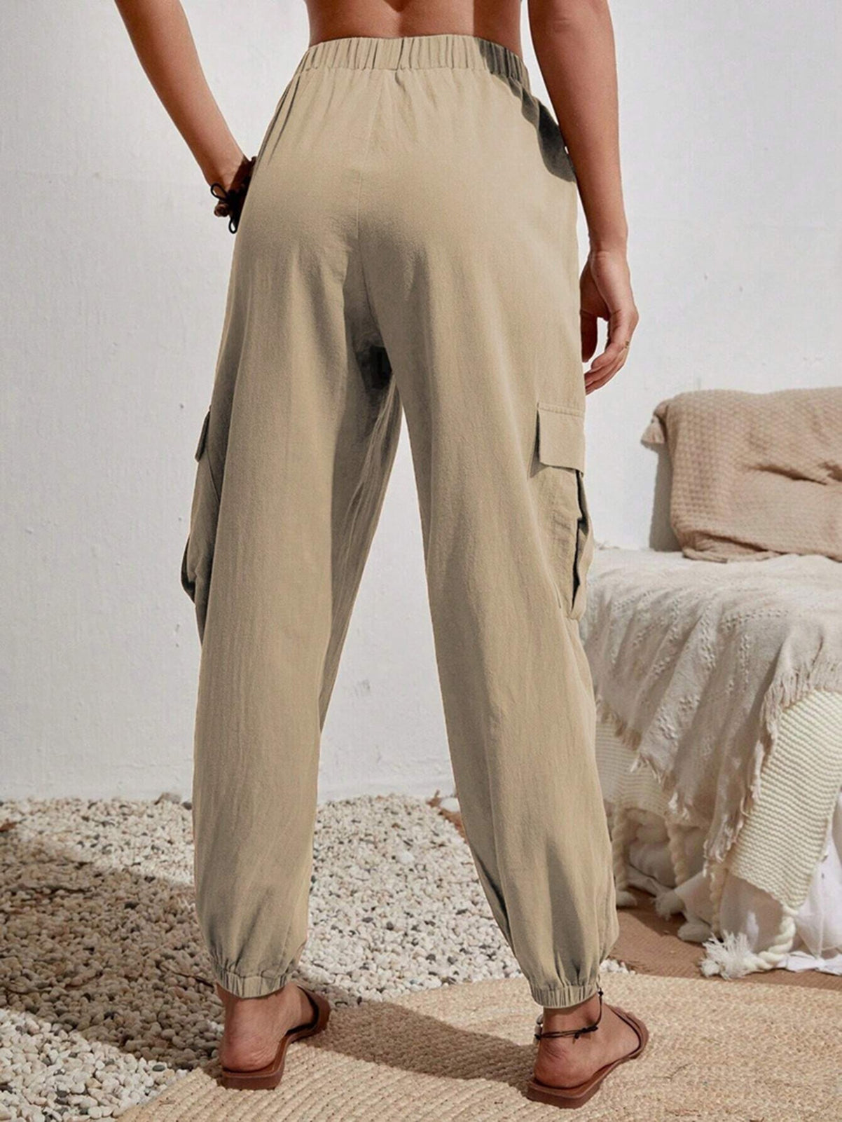 Cakulo Women's High-Waisted Wide-Leg Tapered Pants with Pockets