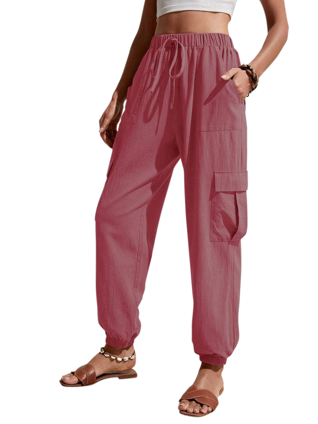 Cakulo Women's High-Waisted Wide-Leg Tapered Pants with Pockets